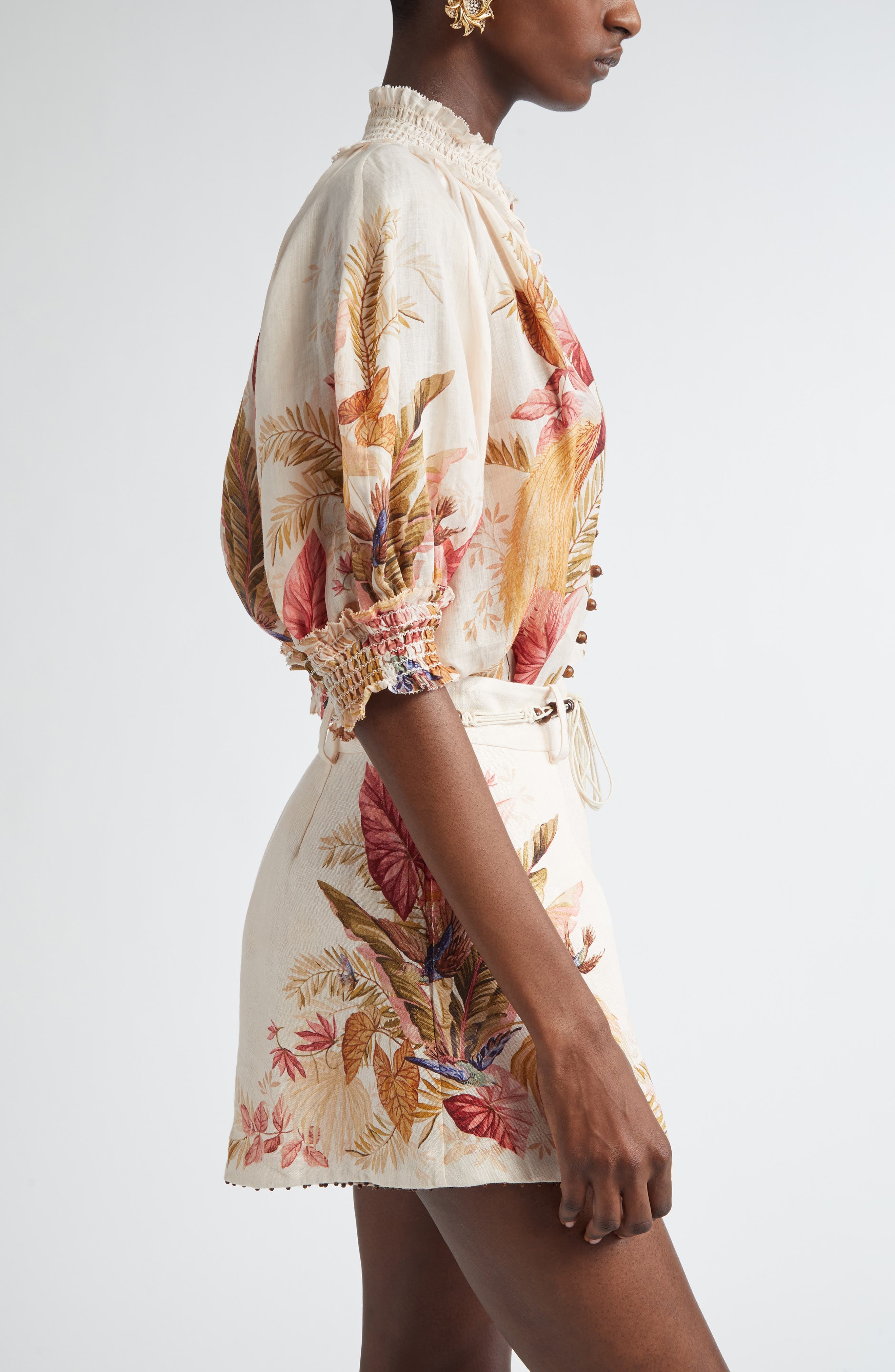 Zimmermann Ascension Billow Puff Sleeve Top in Cream Palm Floral at Nordstrom - 4