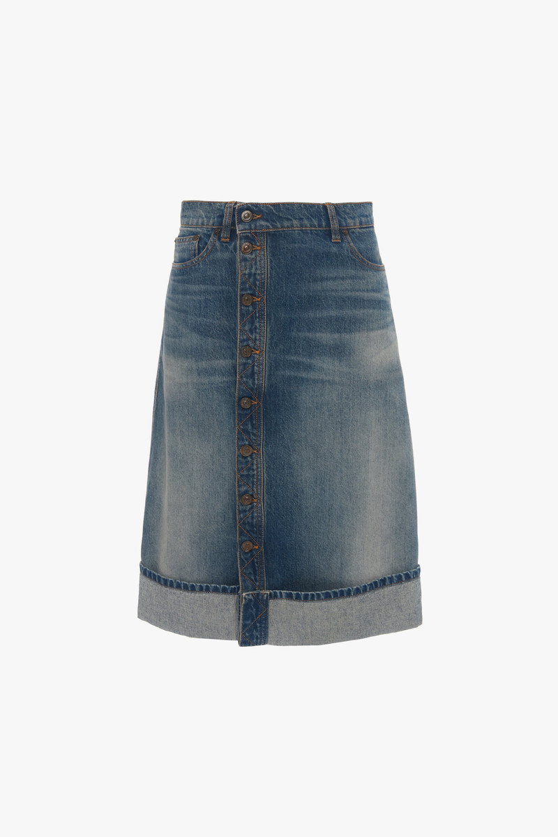 Placket Detail 데님 스커트 에 무거운 빈티지 Indigo Wash - 1