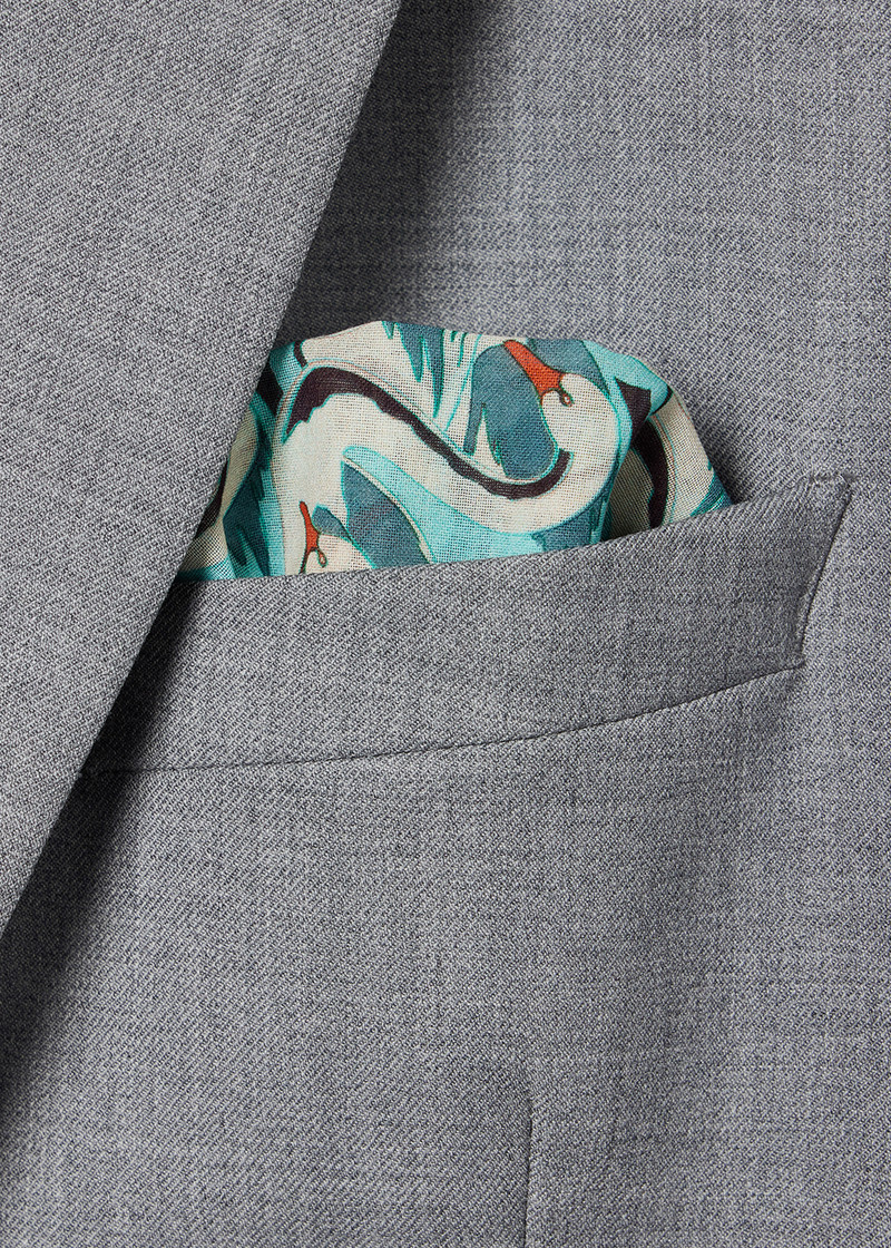 Blue Swan Print Cotton Pocket Square 4