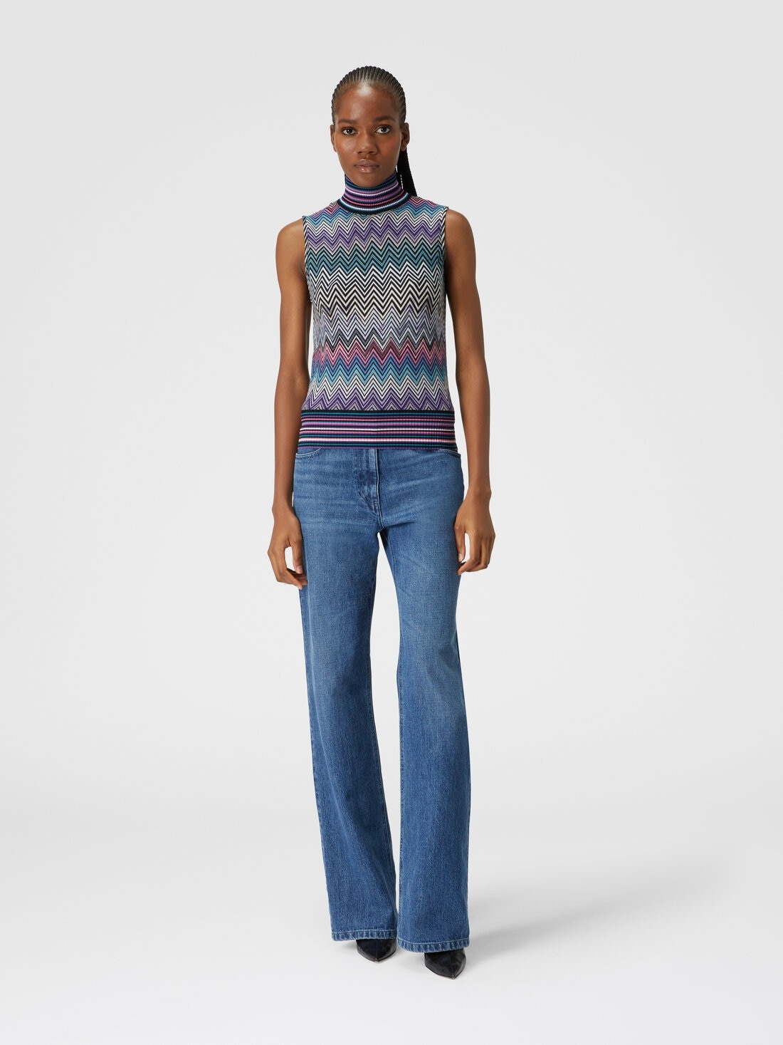 Sleeveless turtleneck top in zig zag wool - 2