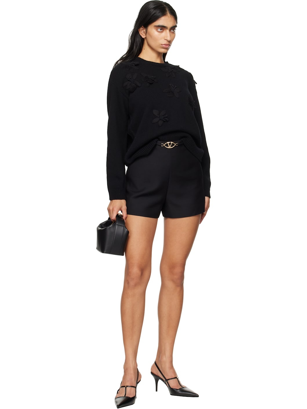 Black Crepe Couture Shorts - 4