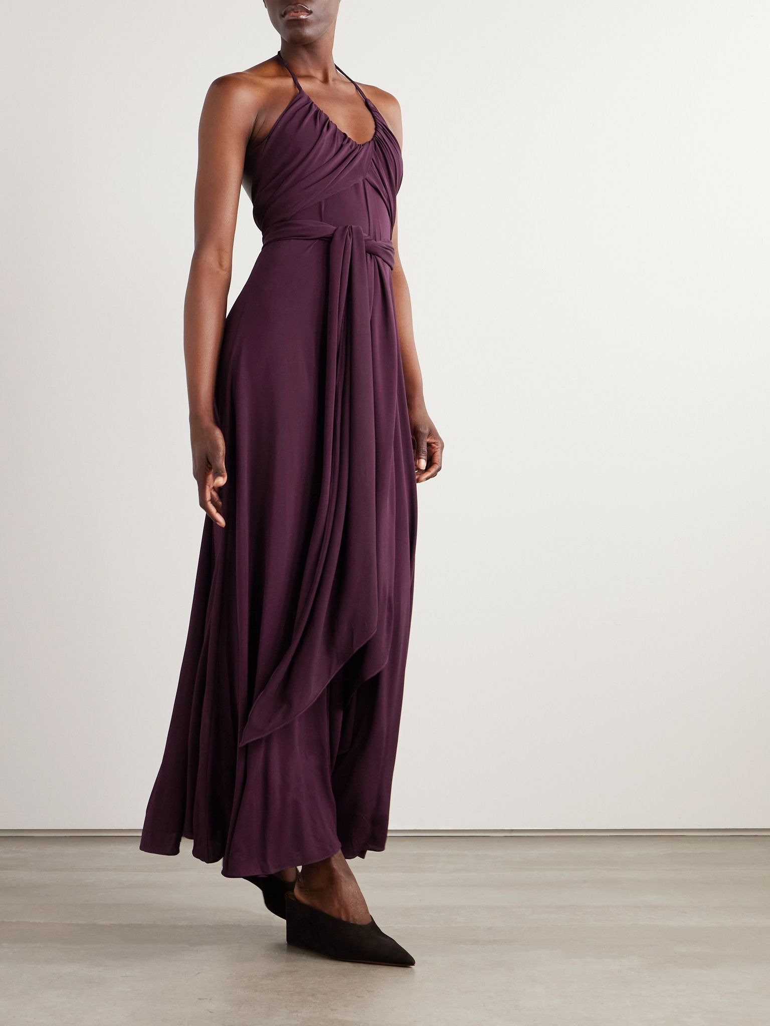 Stretch-jersey halterneck maxi dress Burgundy - 2