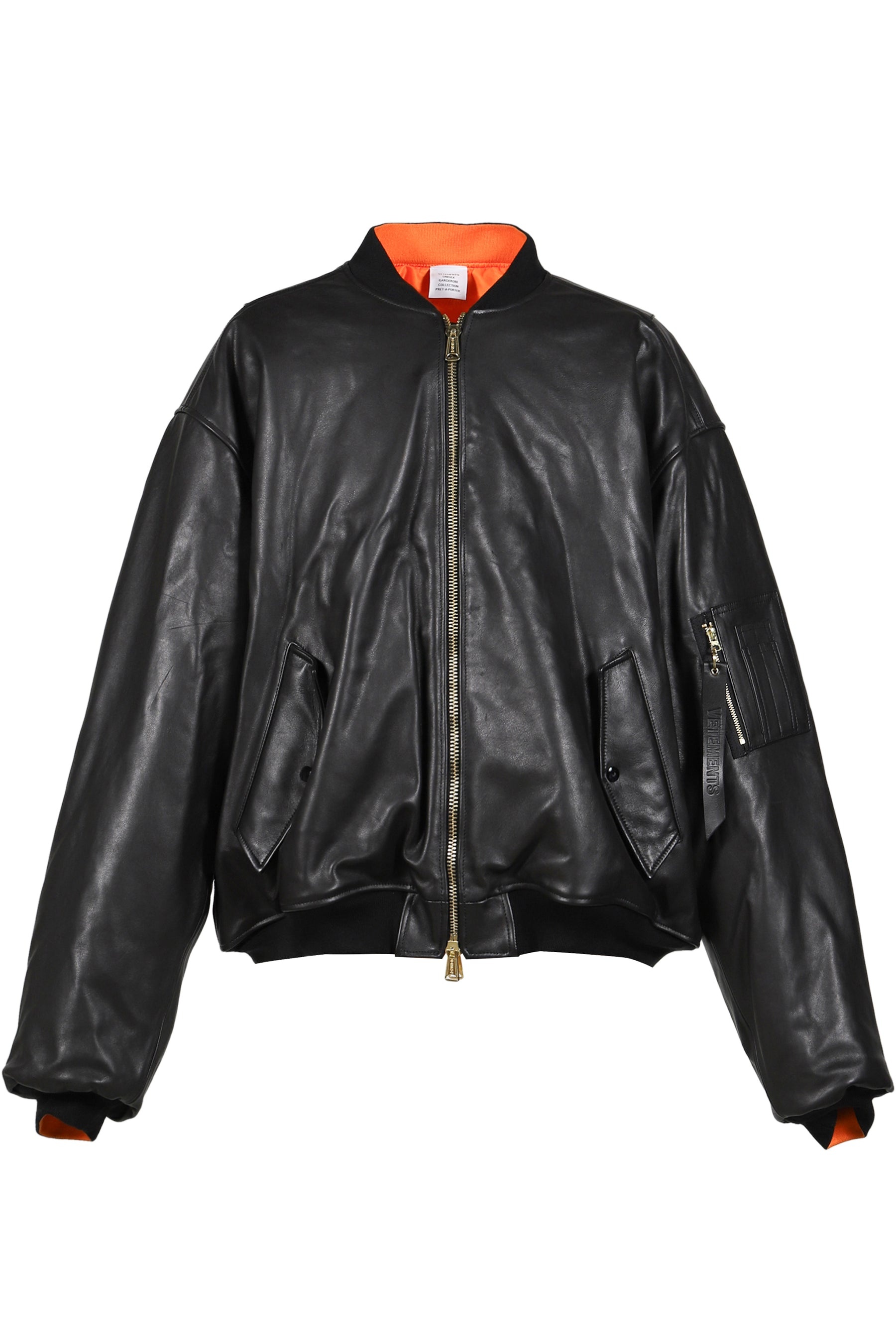 OVERSIZED LEATHER BOMBER JACKET / BLK - 5
