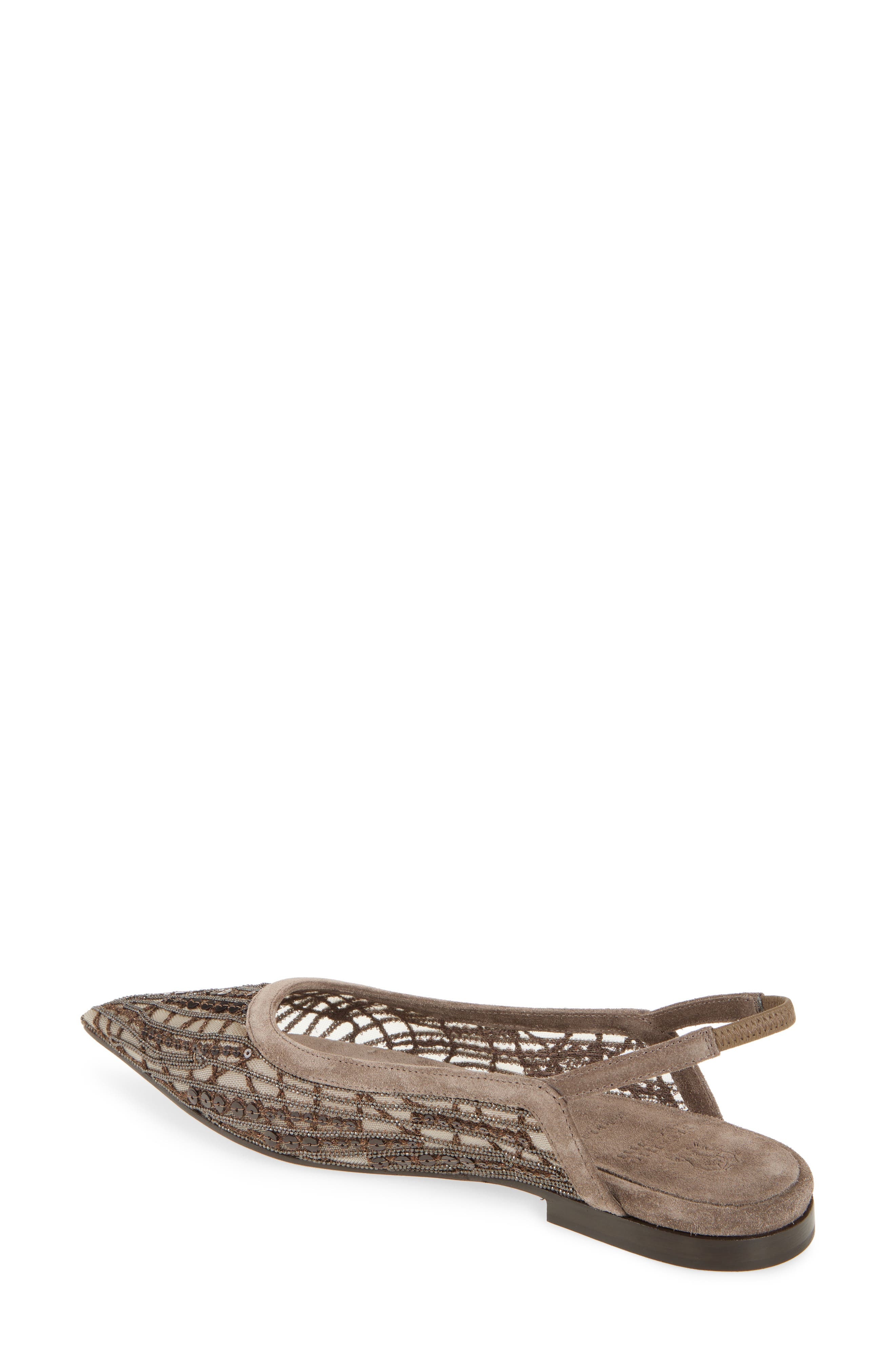 Brunello Cucinelli Monili Slingback Pointed Toe Flat in Chocolate at Nordstrom - 2