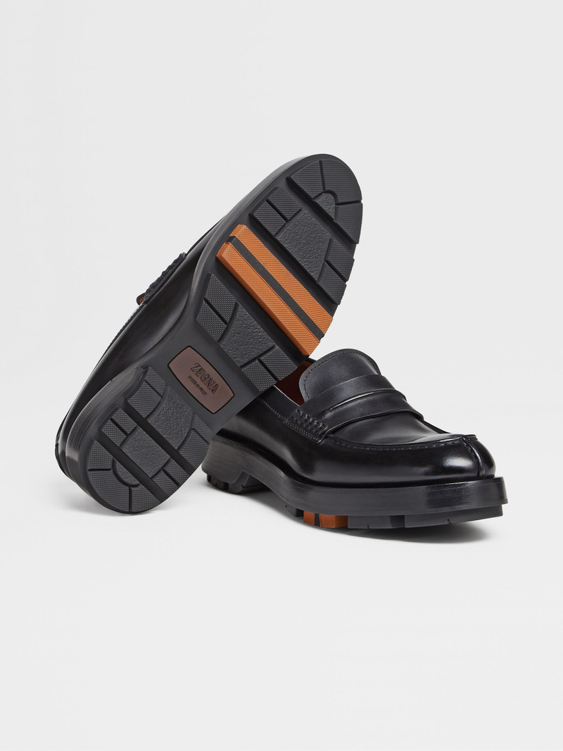 ZEGNA BLACK HAND-BUFFED LEATHER UDINE LOAFERS outlook