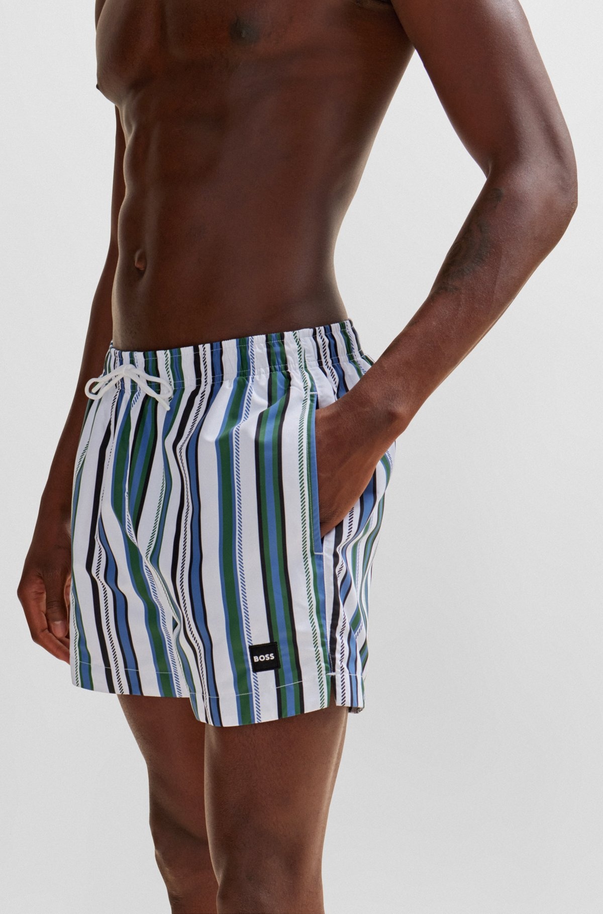 FULLY LINED SWIM SHORTS IN STRIPED QUICK-DRY FABRIC - 3