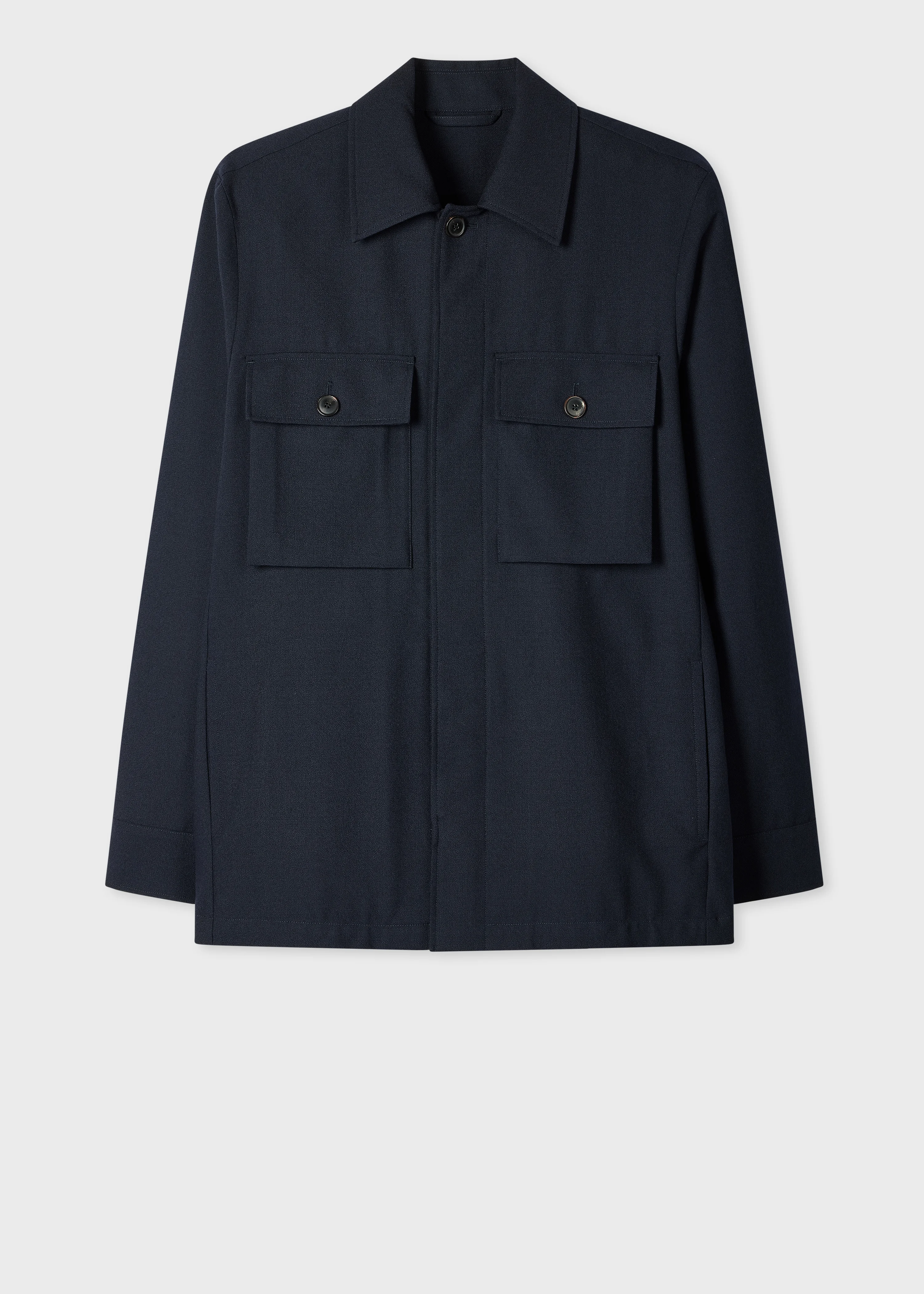 Navy Worsted-Wool Overshirt - 1