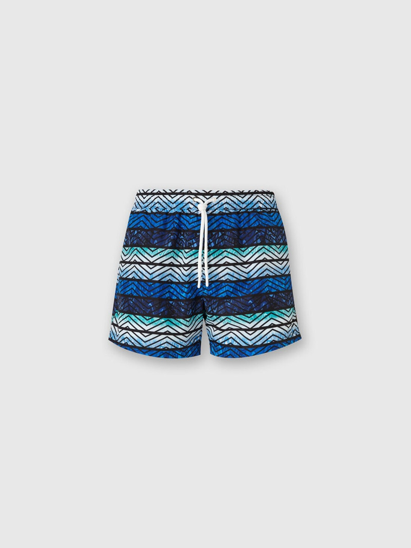 Zigzag print swim trunks with stripes and dégradé 1