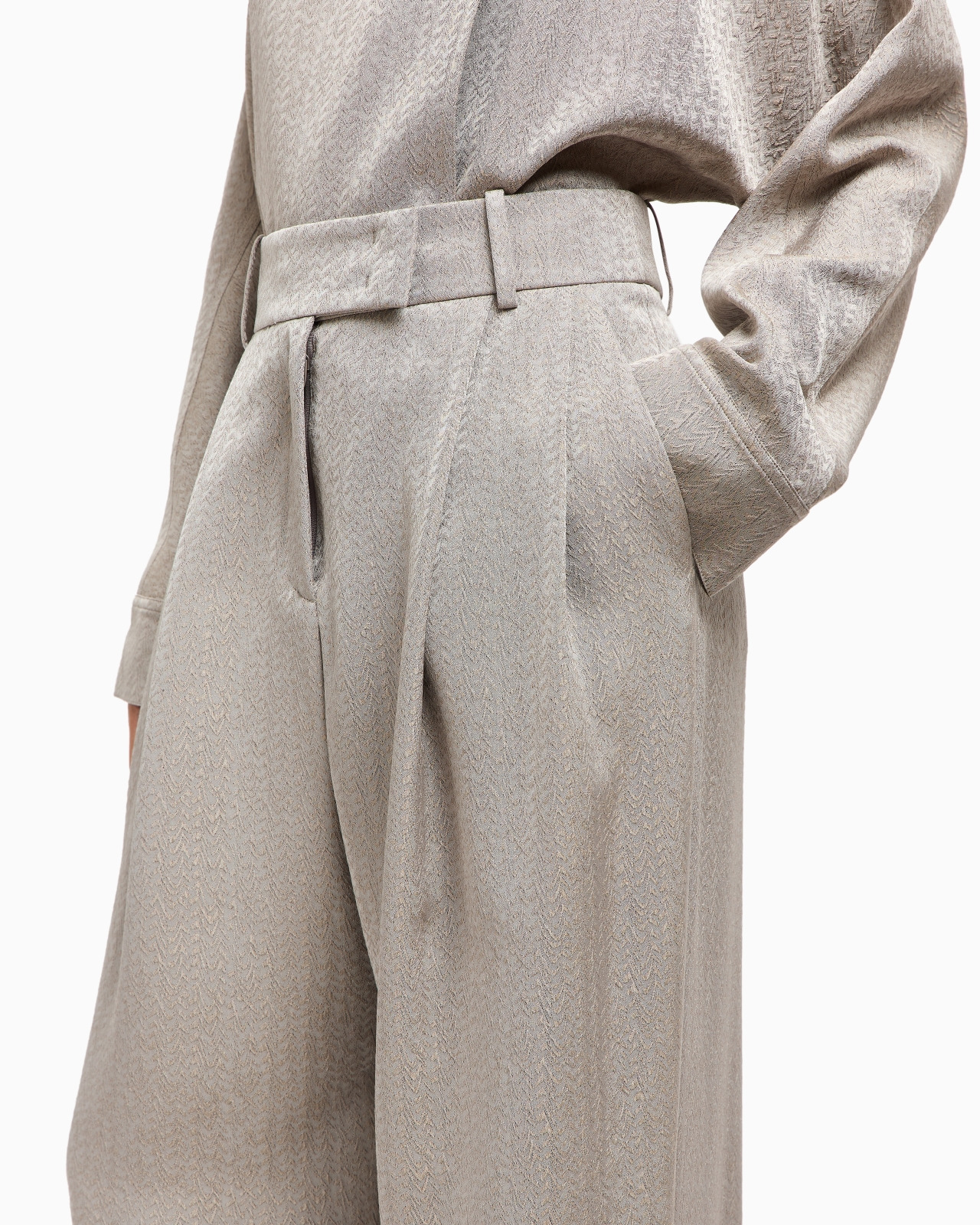 VISCOSE, WOOL, SILK JACQUARD SINGLE-PLEAT TROUSERS - 5