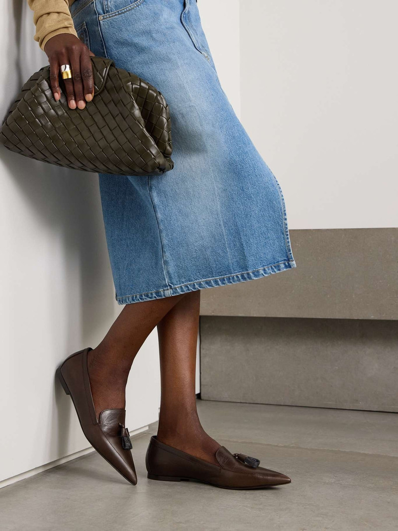 Brunello Cucinelli Bead-embellished tassled leather loafers outlook