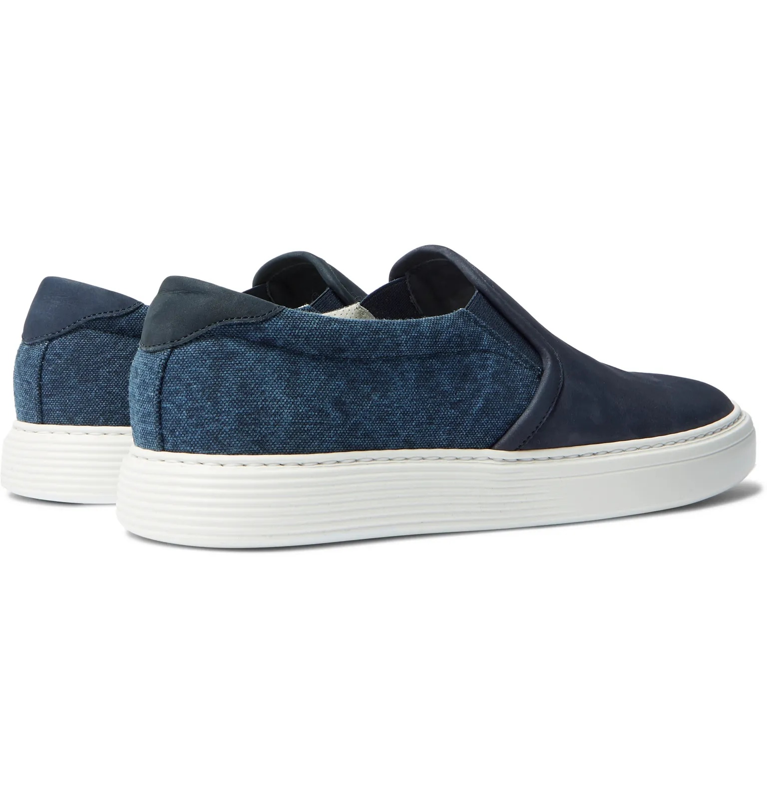 Nubuck and Canvas Slip-On Sneakers - 6