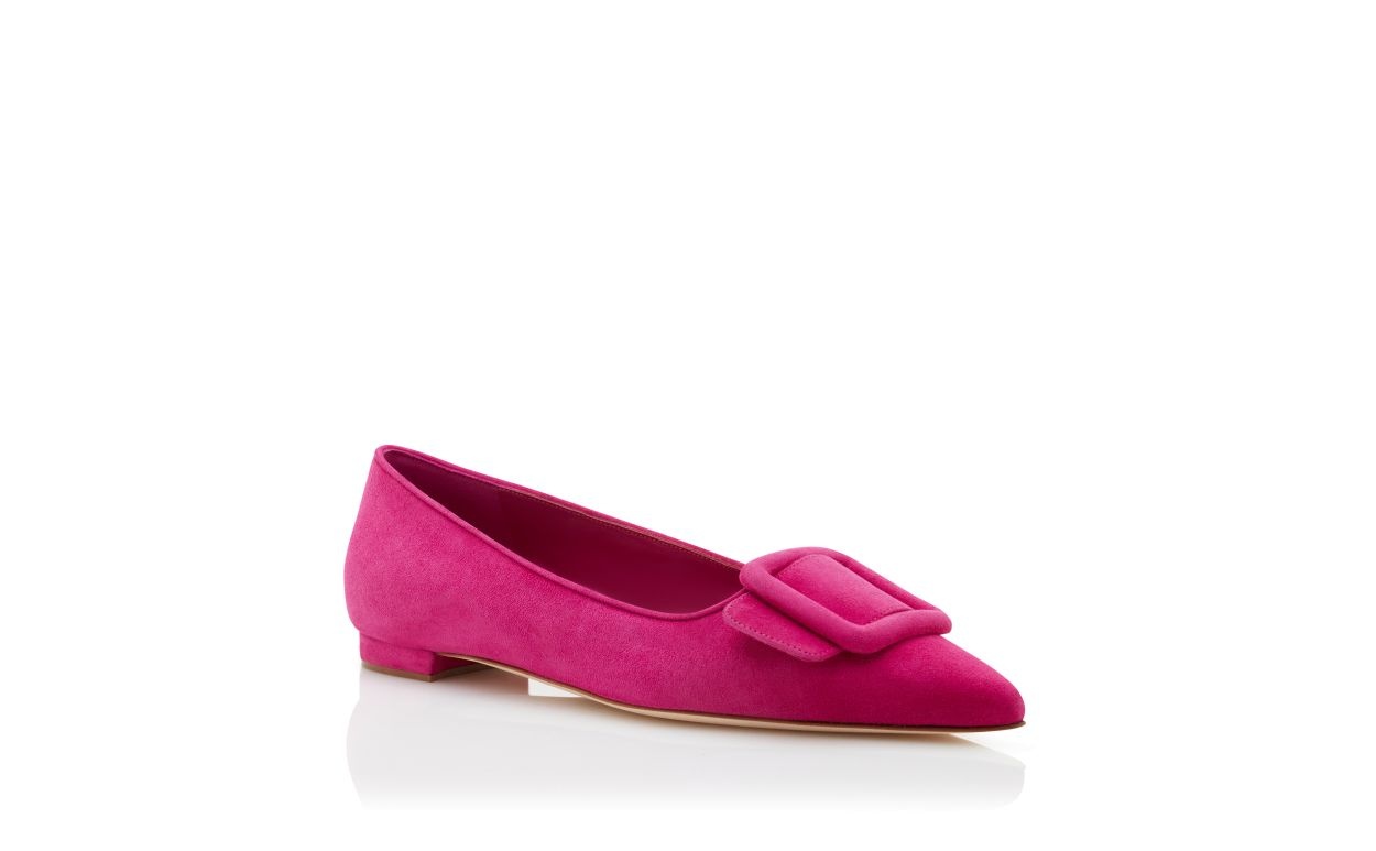 Dark Pink Suede Buckle Detail Flat Pumps - 3