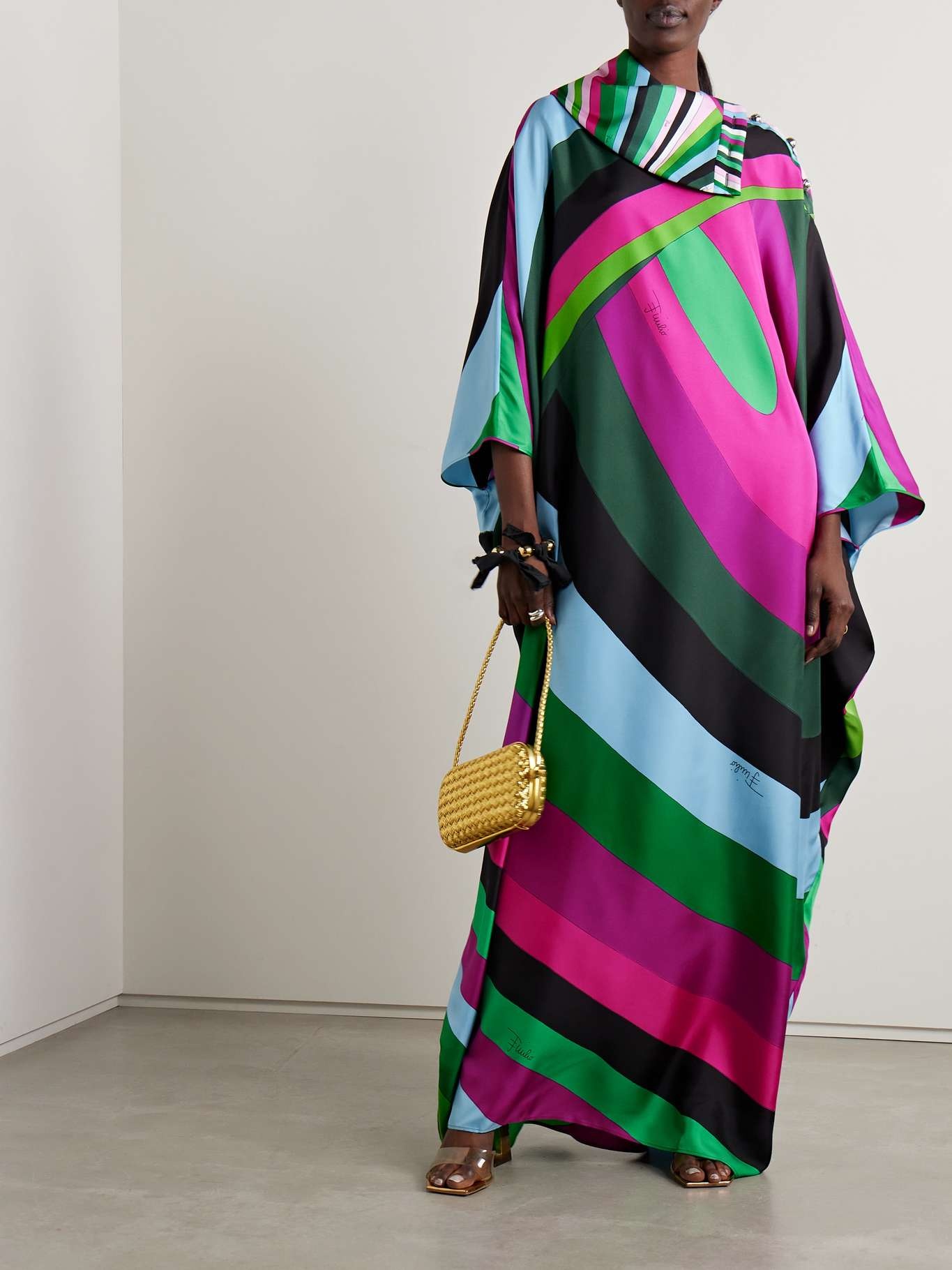 Draped striped silk-twill kaftan - 2