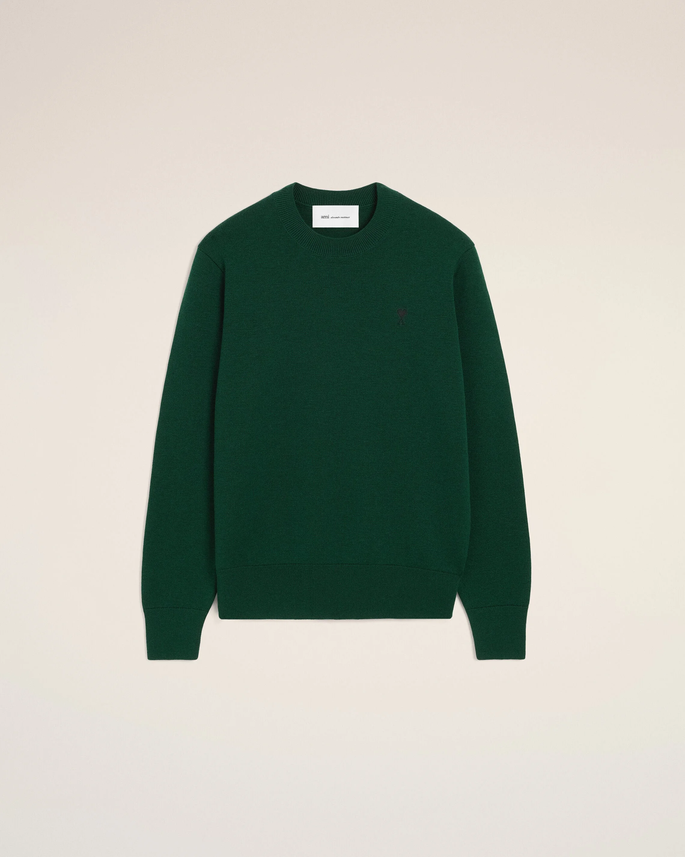 GREEN CREWNECK WOOL SWEATER WITH AMI DE COEUR - 1