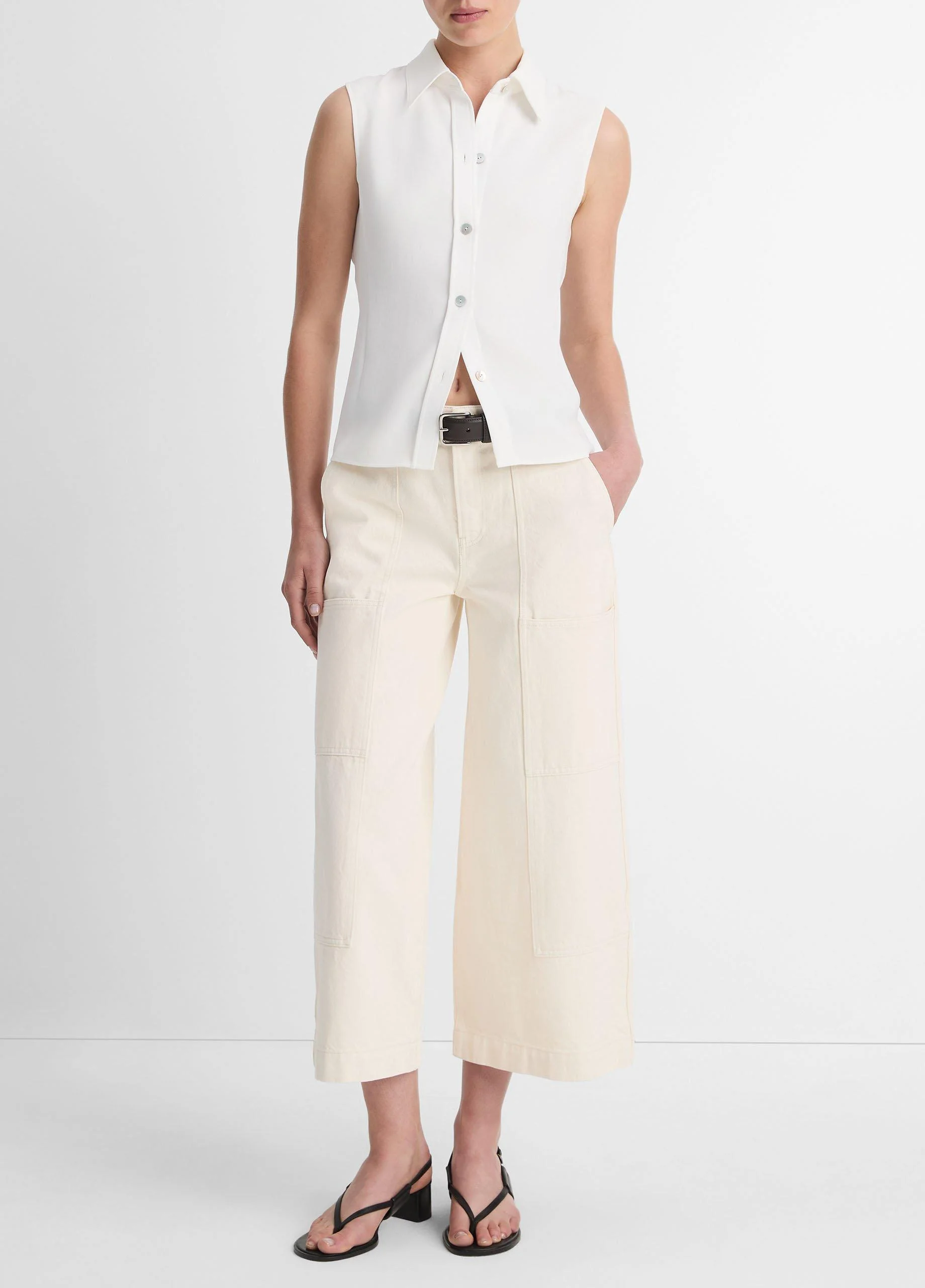 Sleeveless Button-Front Shirt - 1