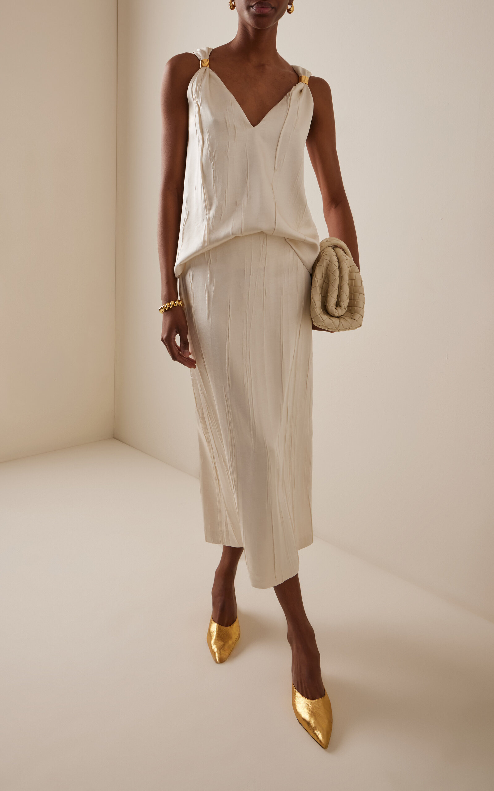 The Drew Satin Tank Top ivory - 3