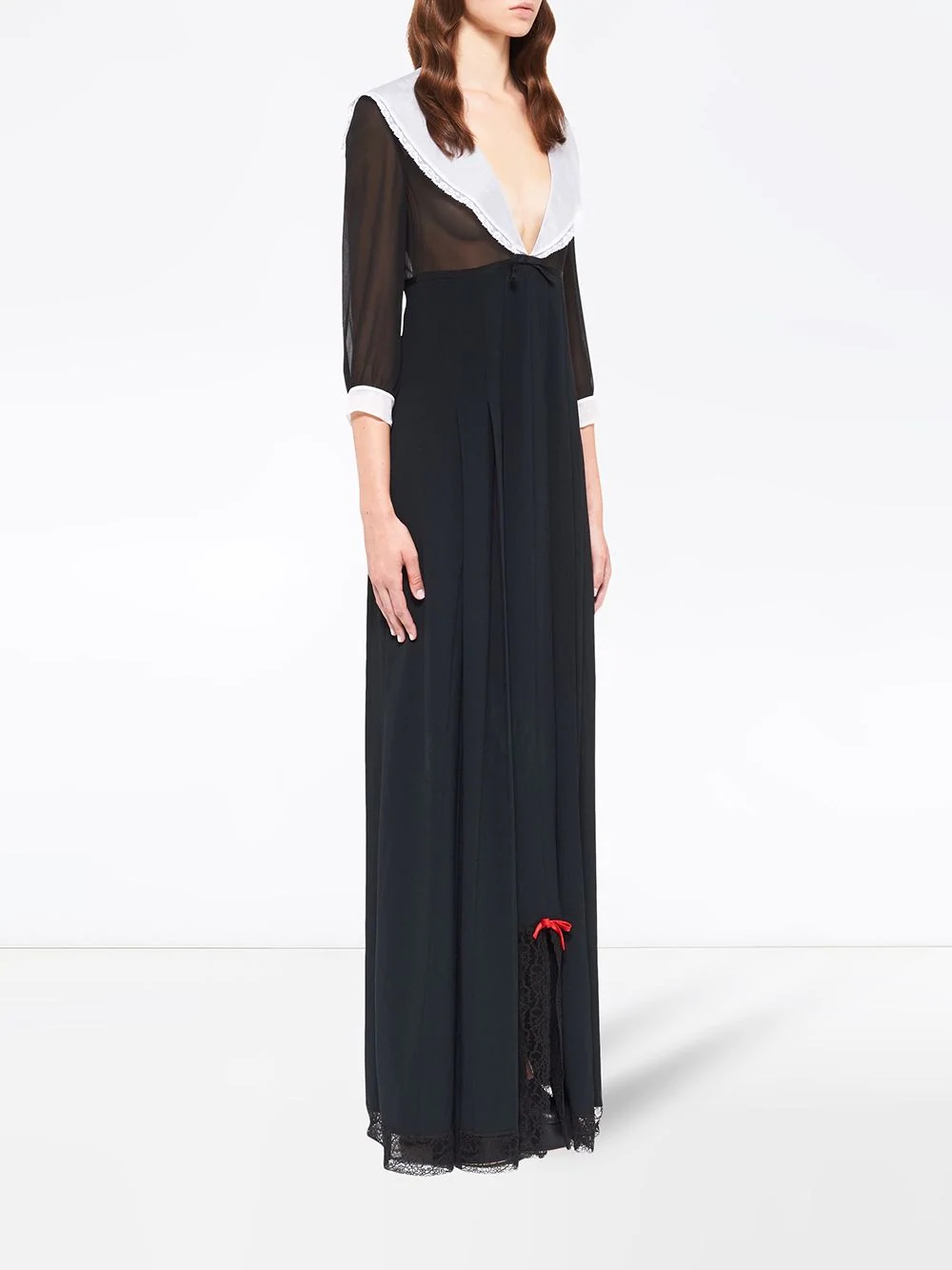 V-neck contrast-collar gown - 3