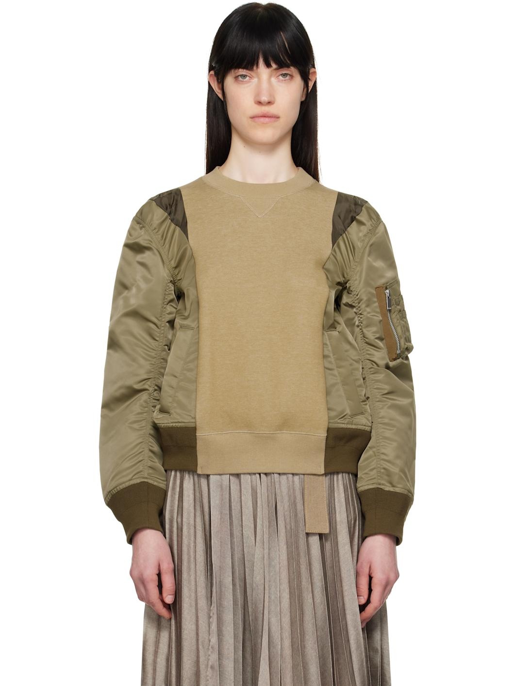 Khaki Sponge Sweat & Nylon Twill Sweatshirt - 1