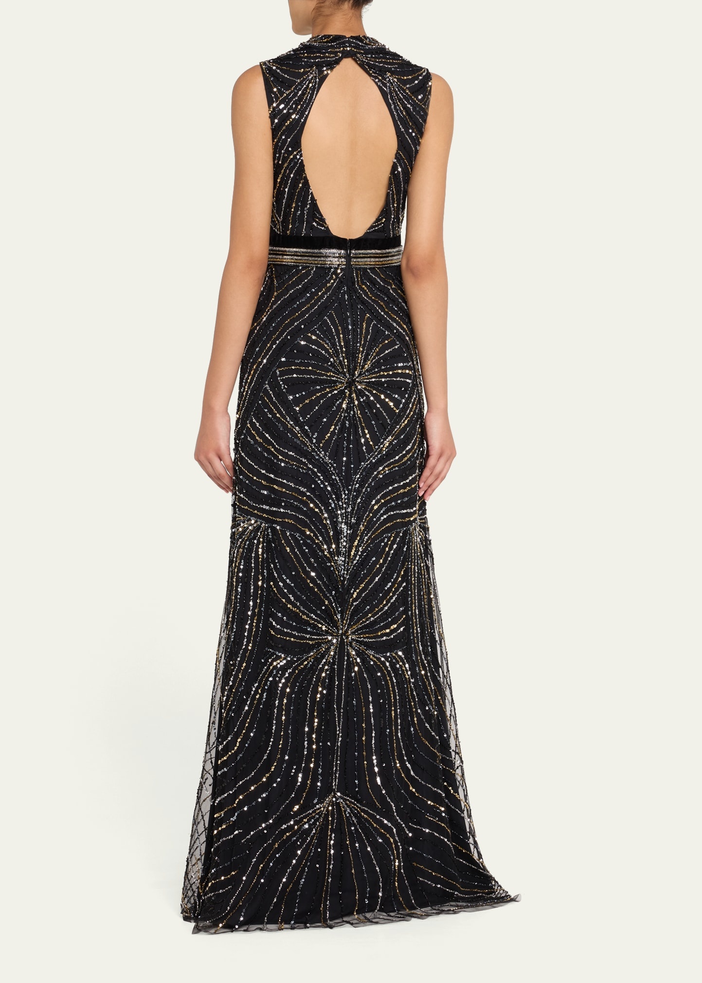 Sequined Back-Cutout Sleeveless Gown - 3