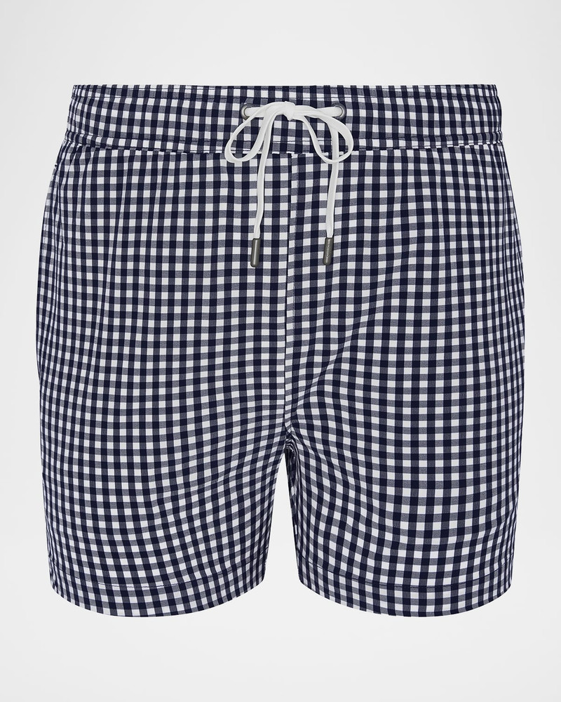 Men's Charles 5" Inseam Quick-Dry Check Swim Trunks 1