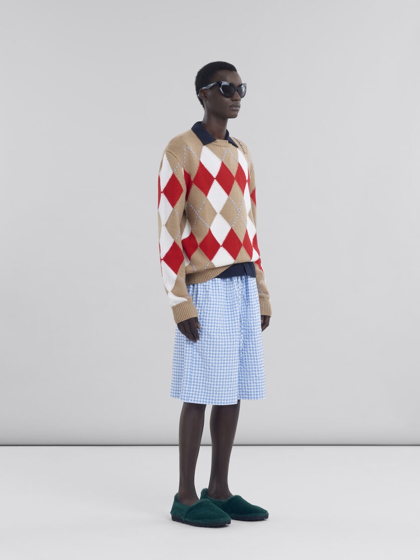 LIGHT BLUE AND WHITE GINGHAM SEERSUCKER SHORTS - 5