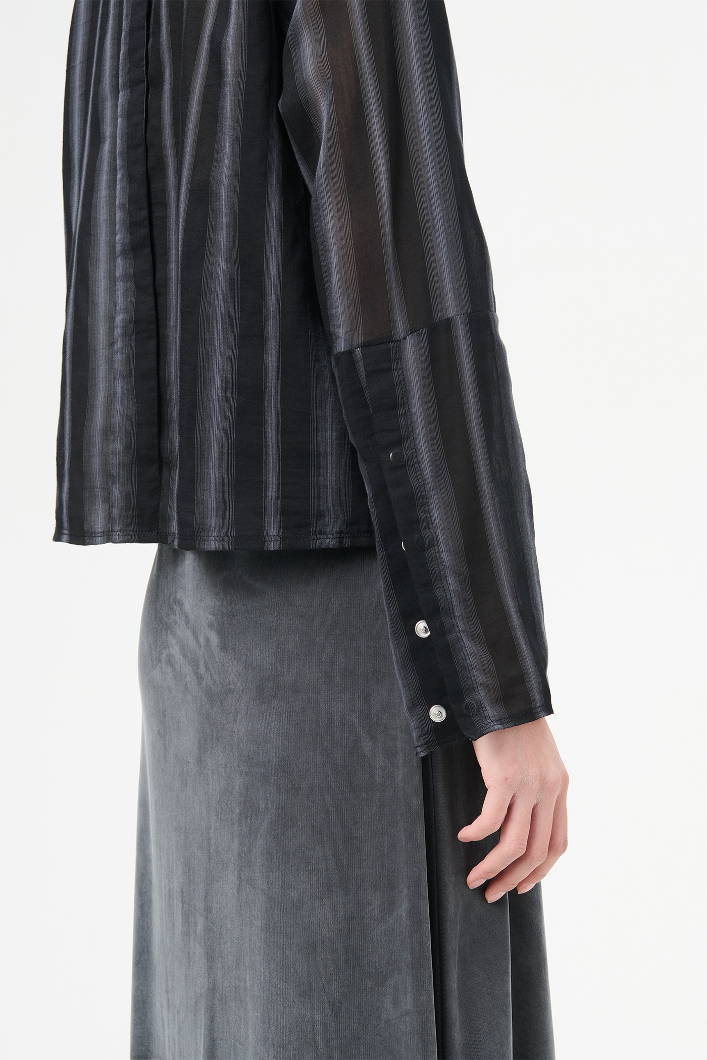 Auto Shirt Noir Stripe Sheer Cotton Silk - 5