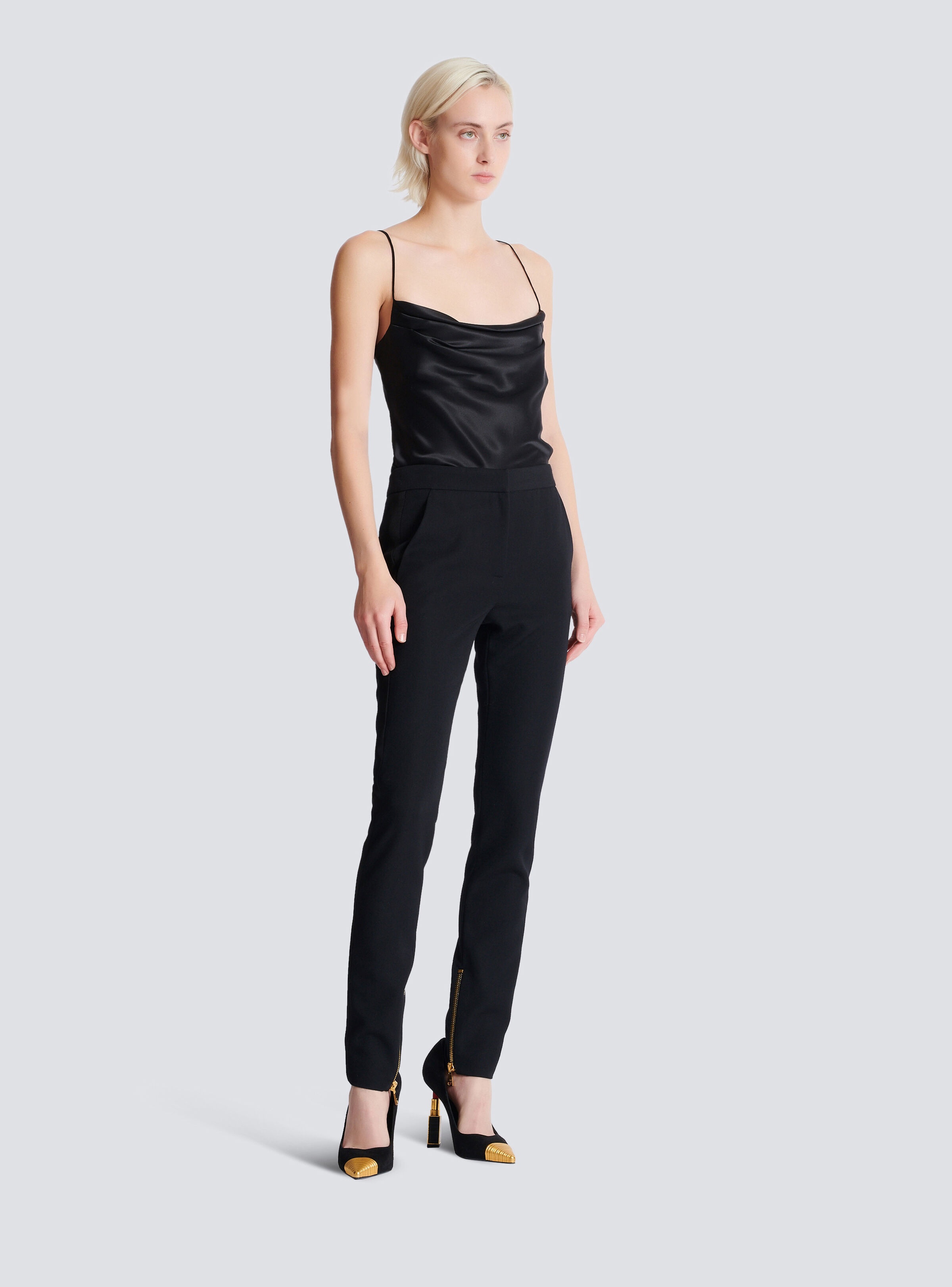 Zipped slim-fit grain de poudre trousers - 3