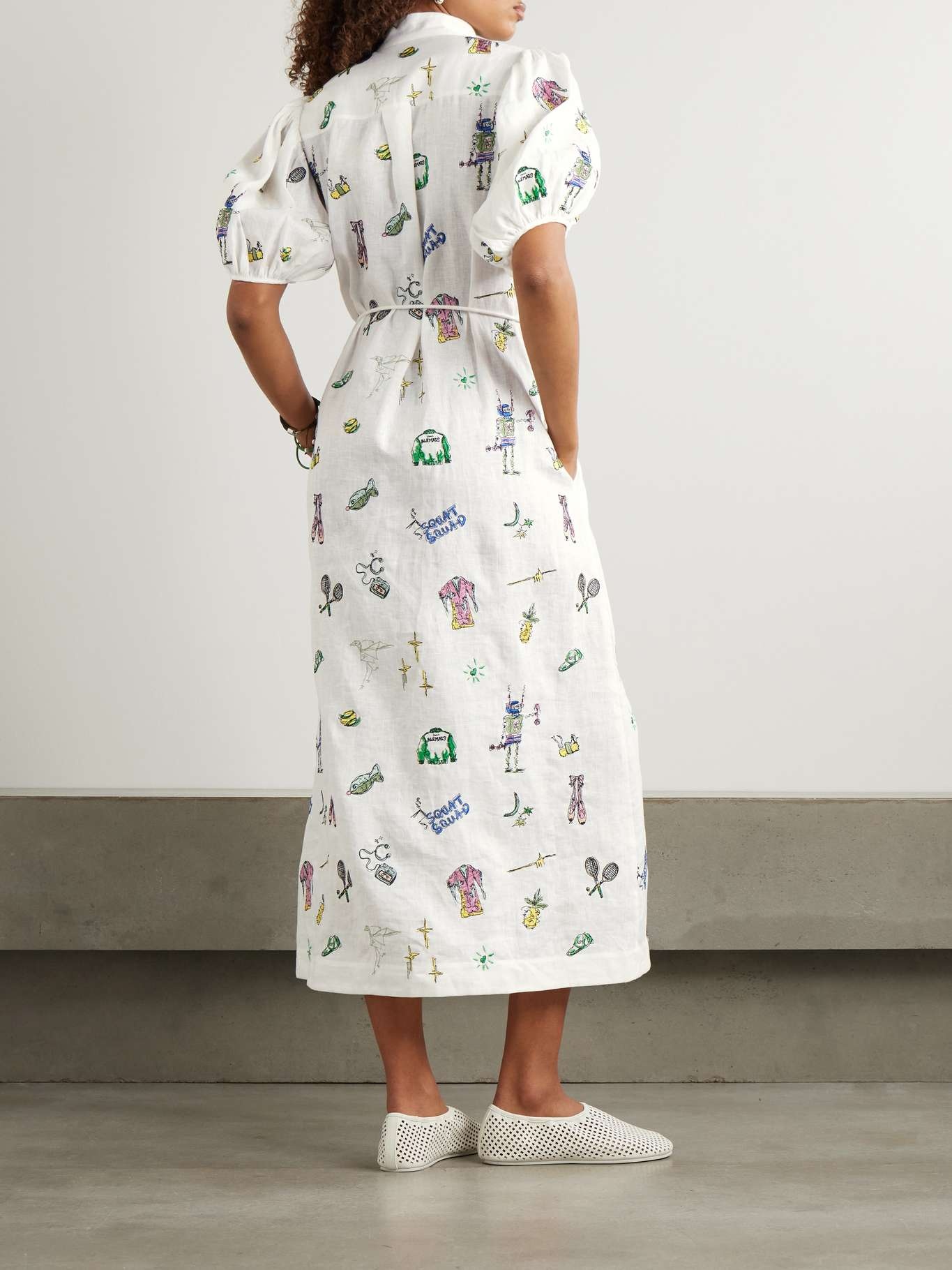 + Anouk Colantoni Play belted embroidered linen-gauze midi shirt dress Cream - 3