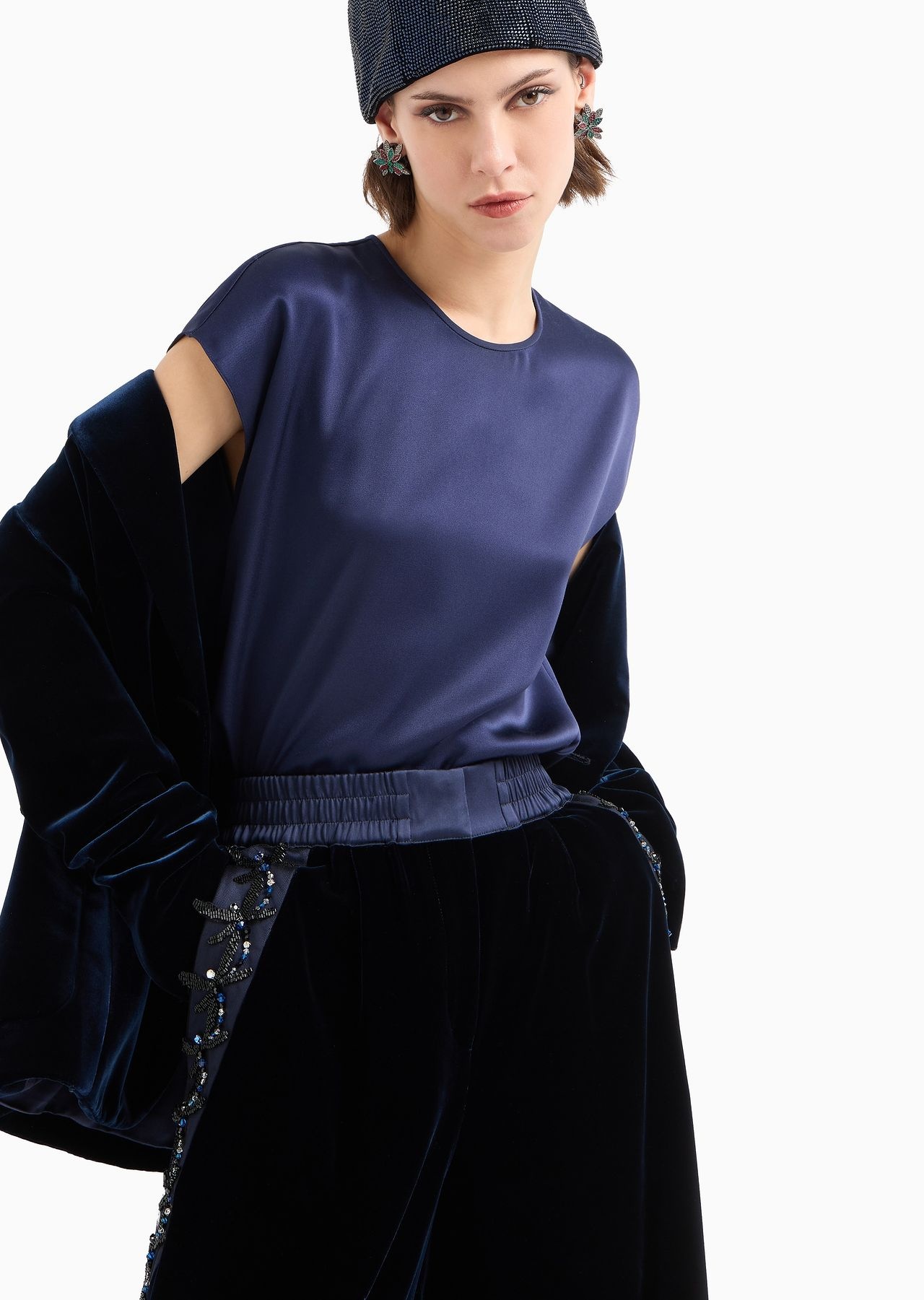 Long blouse in silk double satin - 6