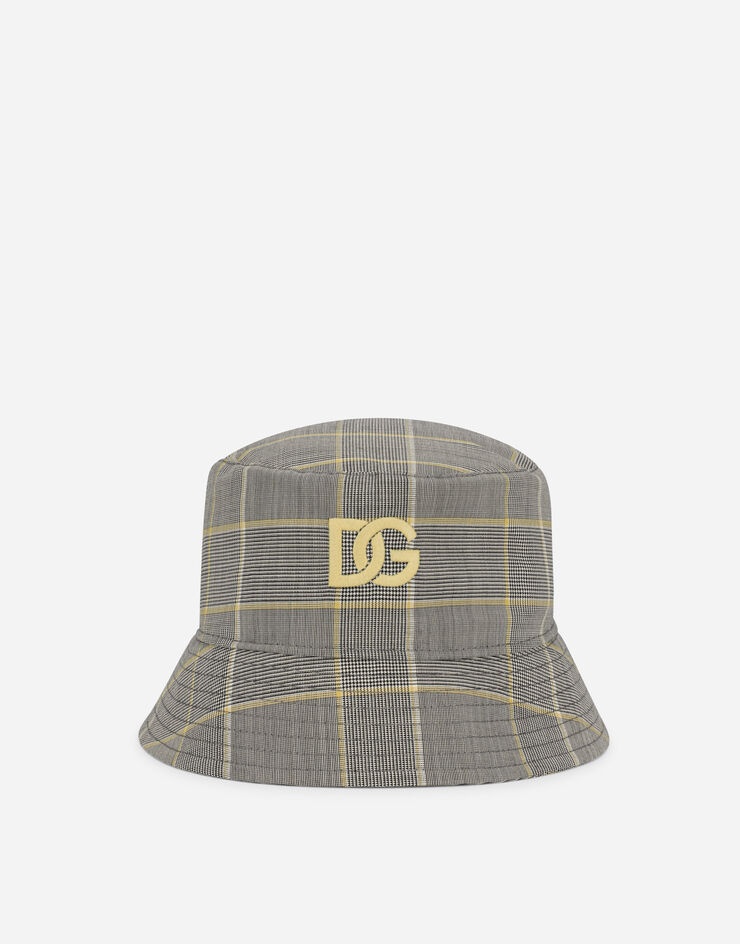 Stretch checked wool bucket hat with DG embroidery - 1