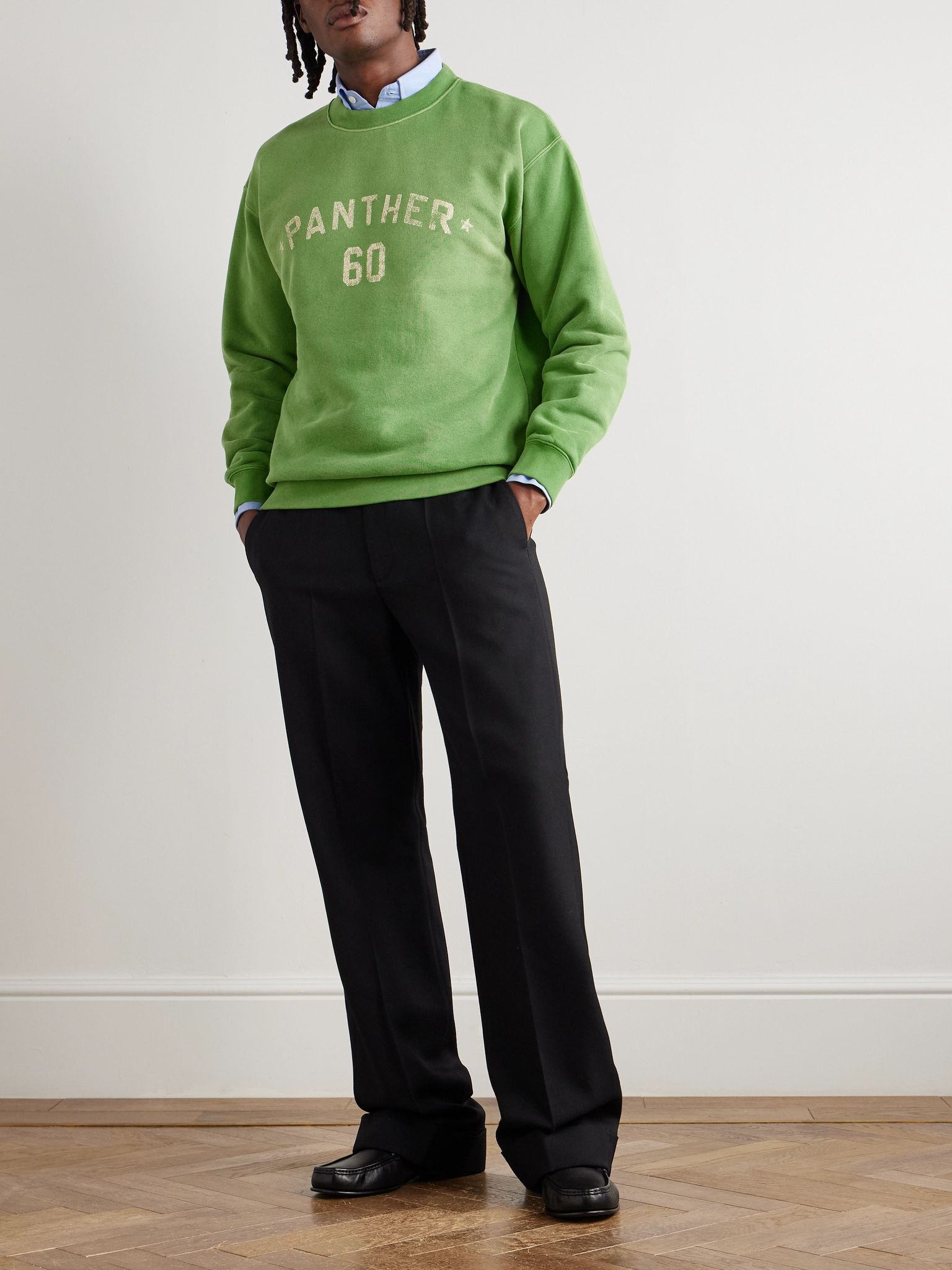 Chez Valentino Logo-Appliquéd Printed Cotton-Jersey Sweatshirt Green - 2