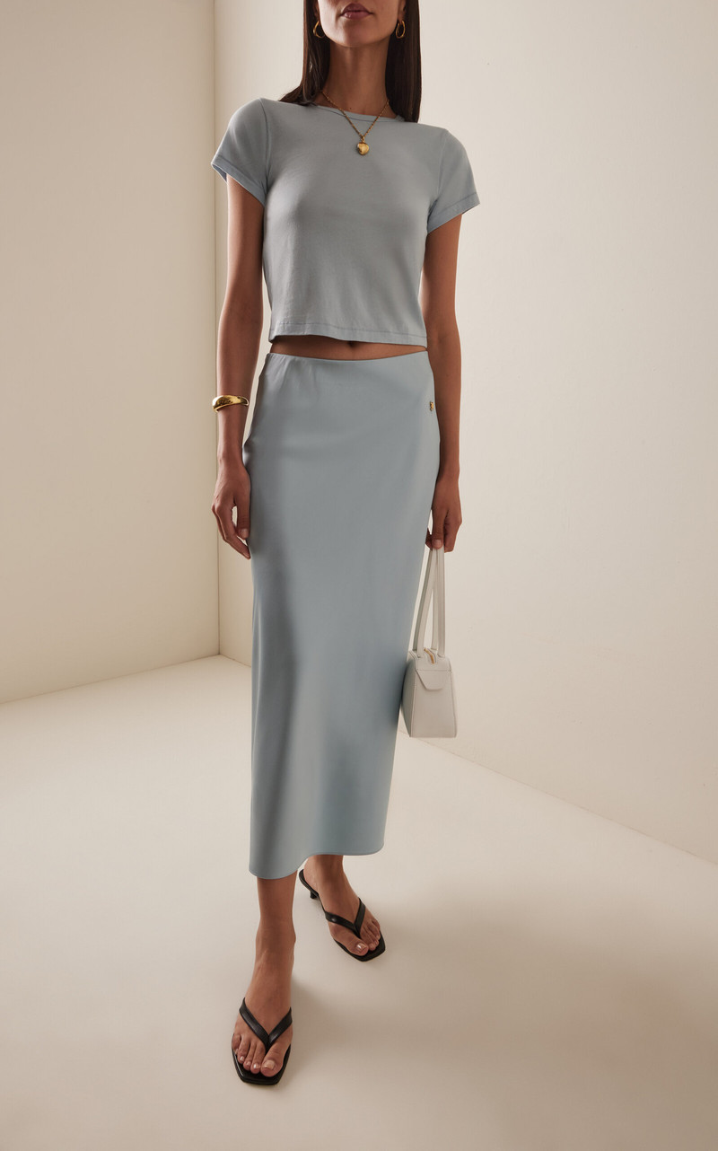 ÉTERNE Camila Stretch-Silk Midi Skirt blue outlook