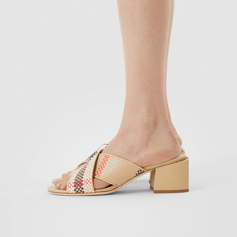 Latticed Leather Block-heel Sandals 3