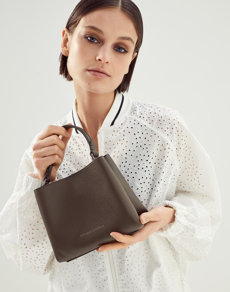 Brunello Cucinelli Texture calfskin bag with shiny handle outlook