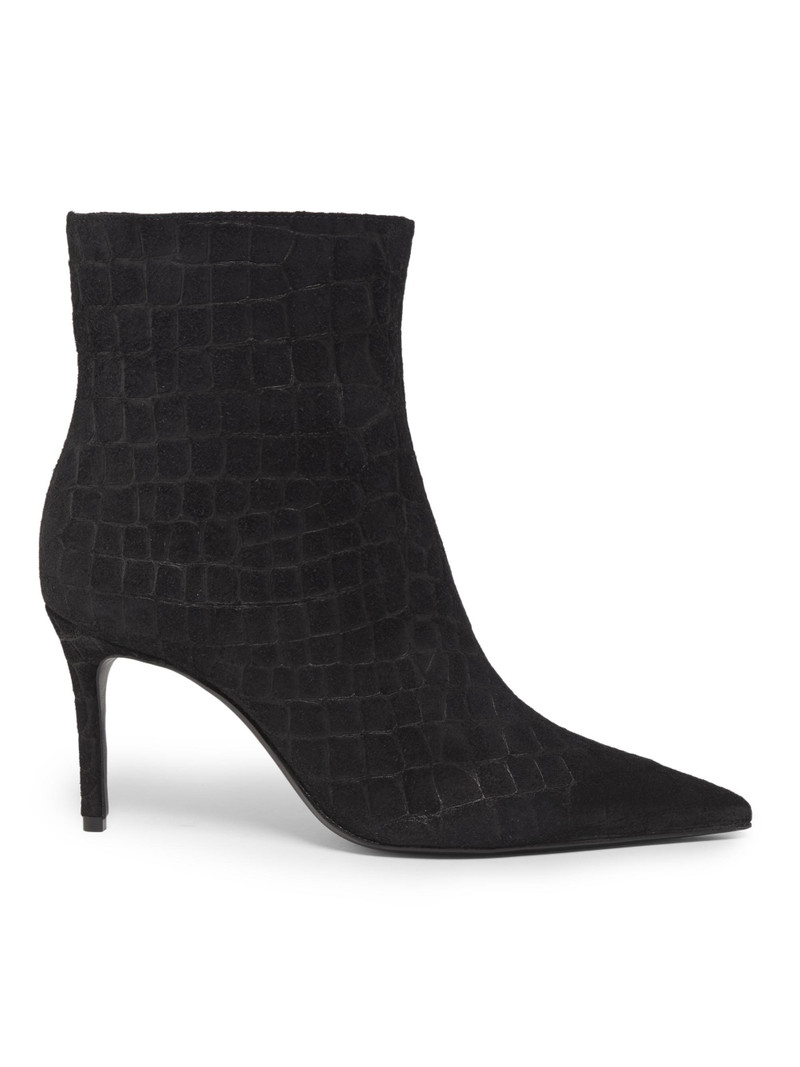 Women's Mary 85MM Croc-Embossed Suede Ankle Boots - Black 1