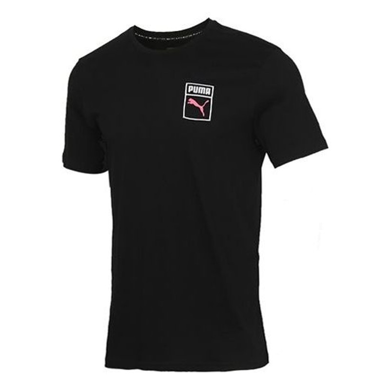 PUMA Graphic Box Logo Printed Short Sleeve TEE Men Black 598625-01 - 1