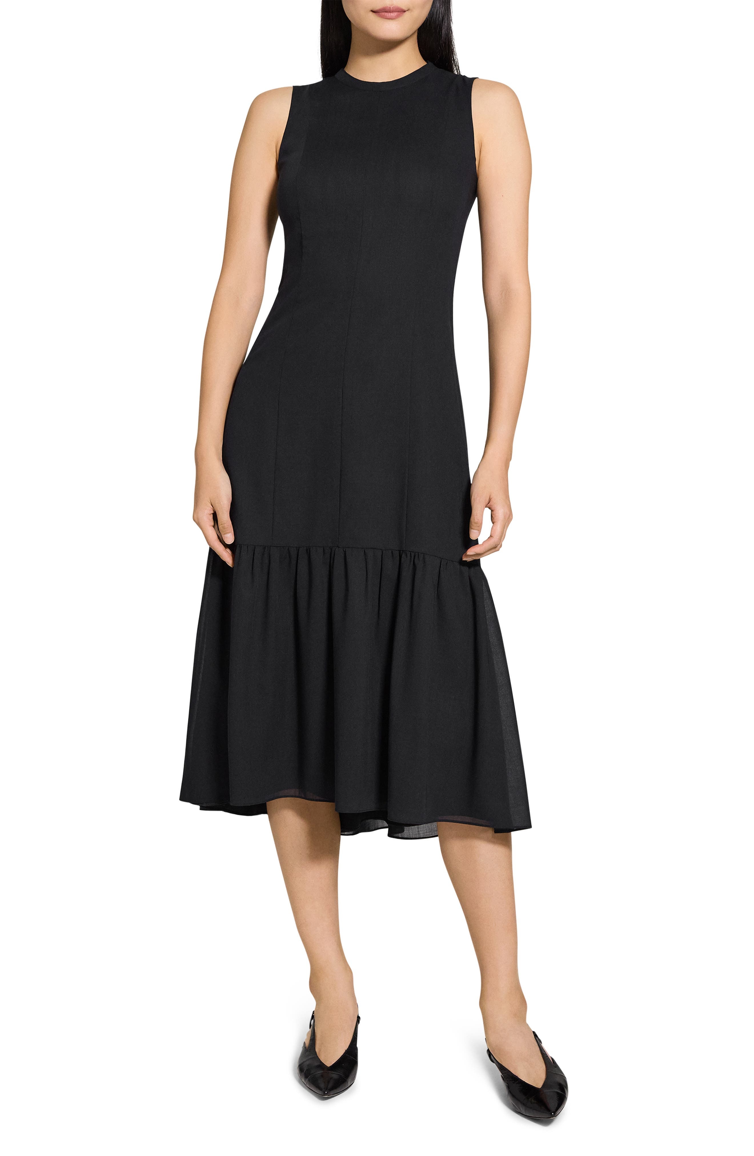Theory Tier Tie Back Midi Dress in Black at Nordstrom - 1