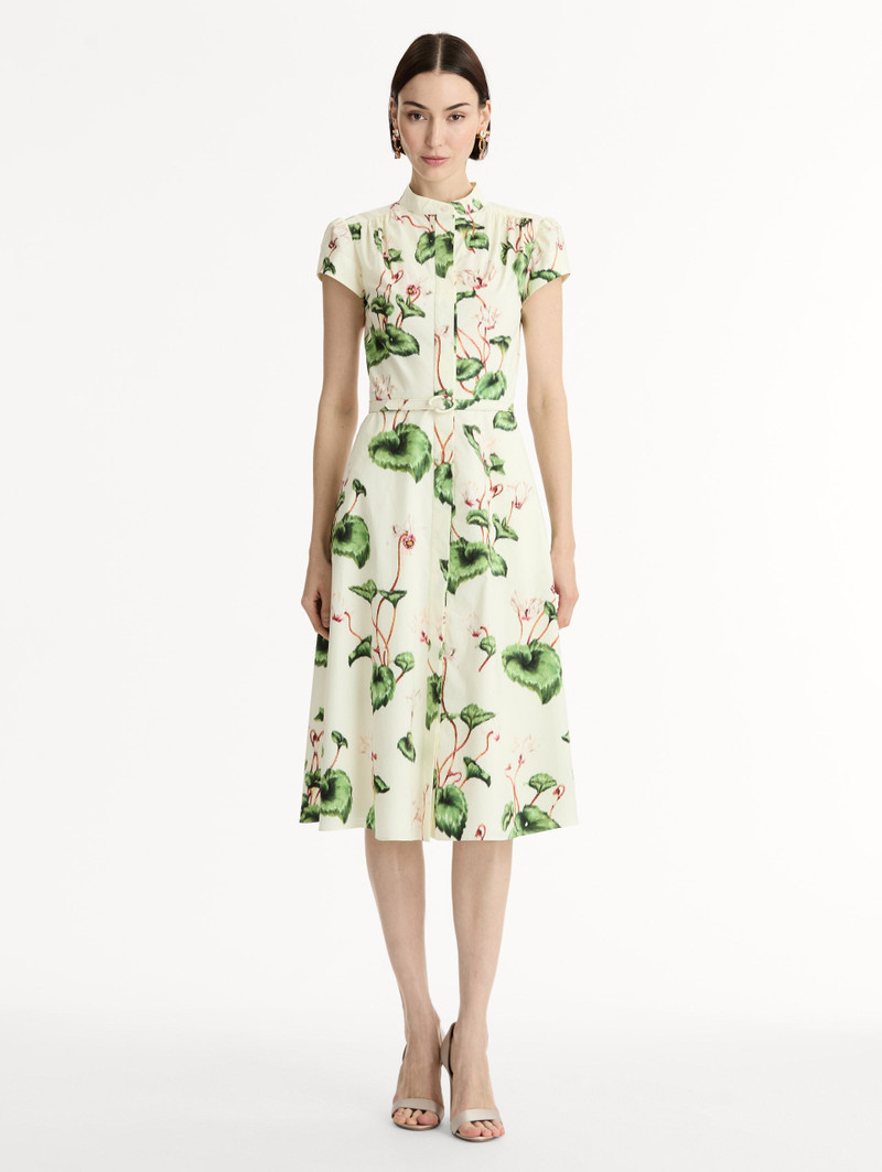 Oscar de la Renta CHINÉ CYCLAMEN COTTON POPLIN CAP SLEEVE DRESS outlook