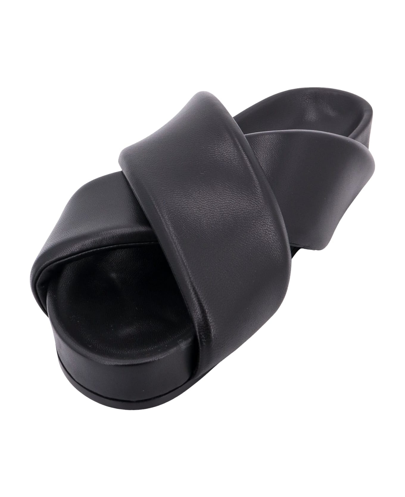 Black Leather Slides - 4