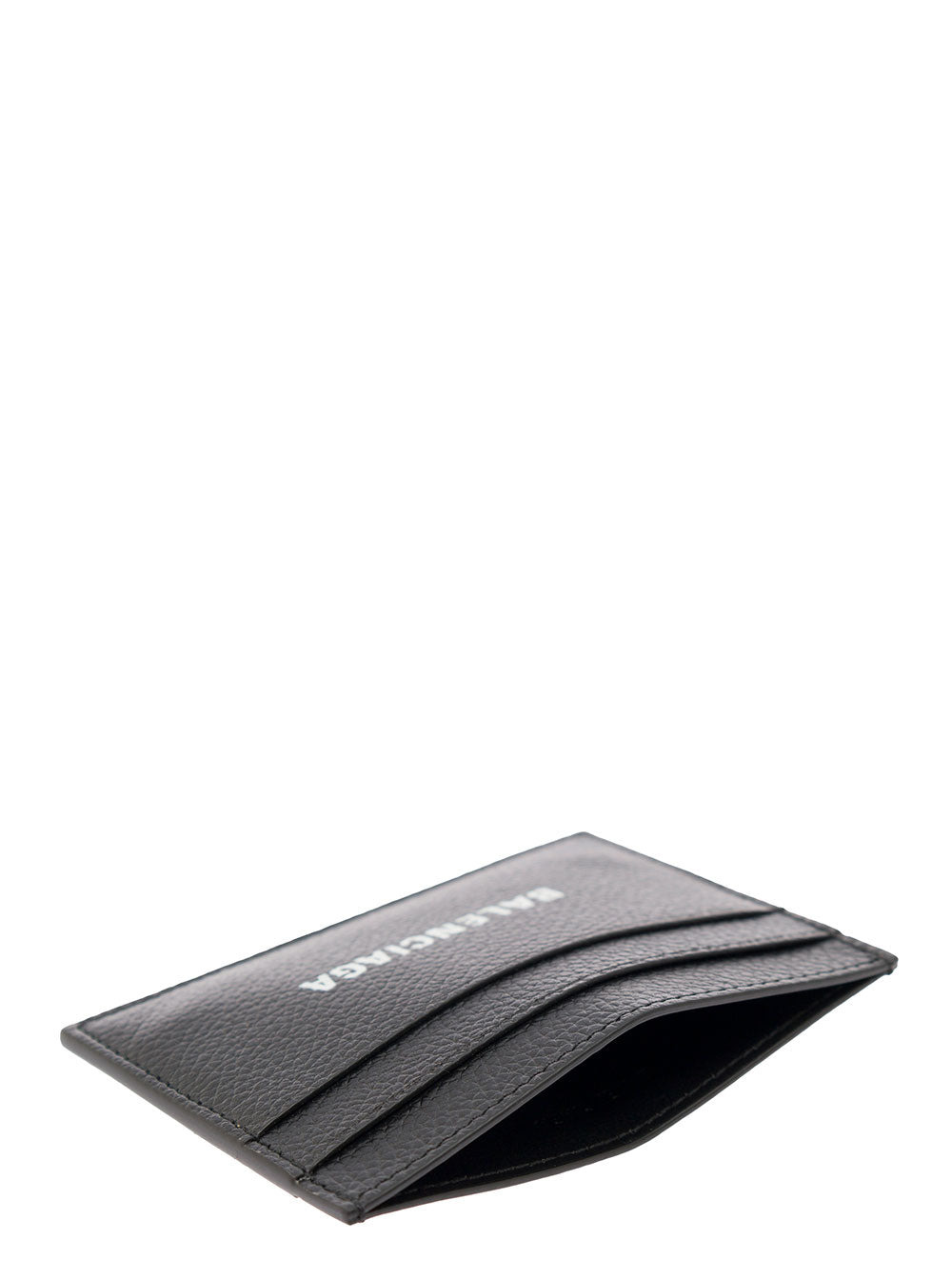 Balenciaga Men Black Card Holder With Logo Lettering On The Front In Grained Leather Man - 3