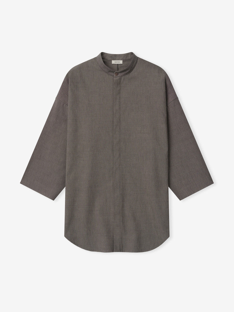 Cotton Wool Oxford Mandarin Relaxed Short Sleeve Shirt - 1
