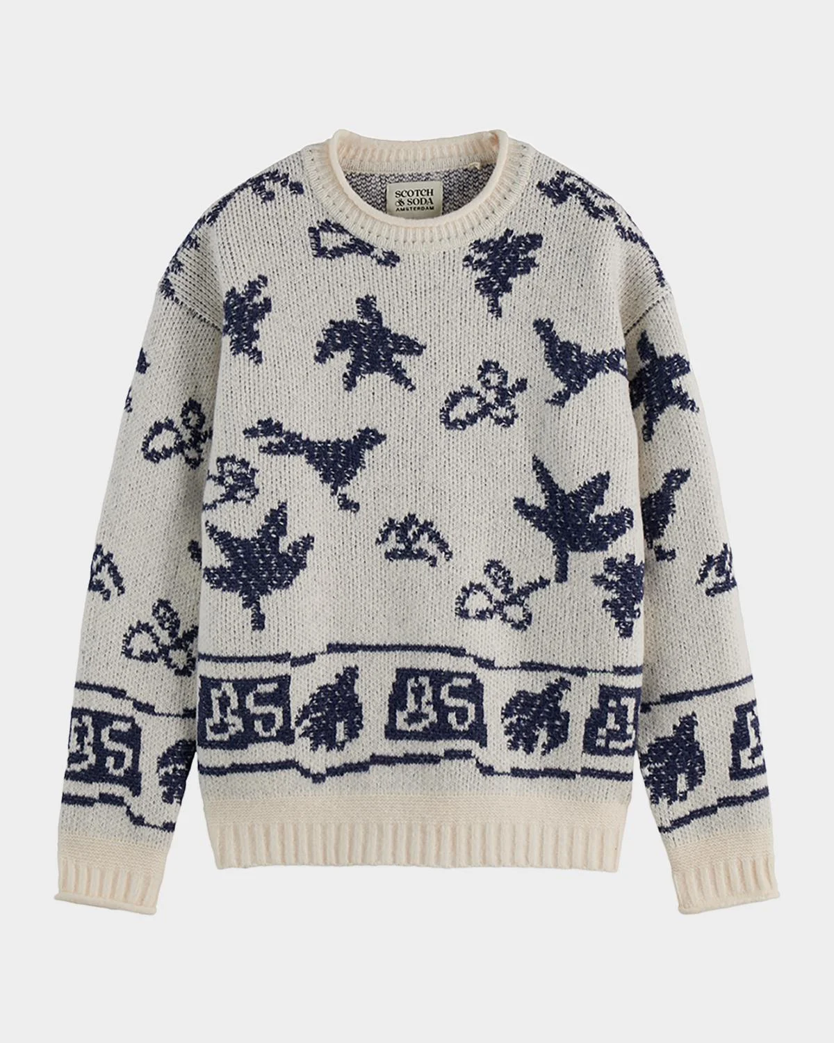 Men's Bird Jacquard Dropped Shoulder Crewneck Sweater - 1