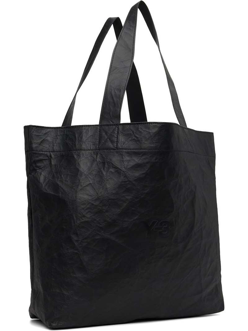 Y-3 Black 'Y-3' Leather Tote outlook