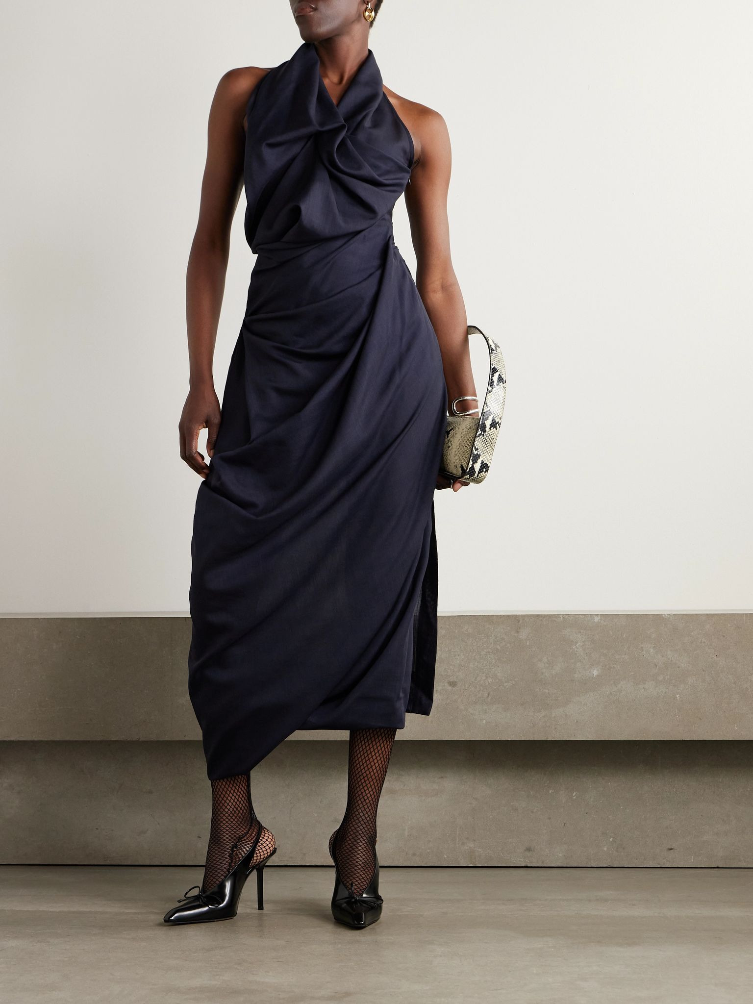 Halter Galea wool midi dress Navy - 2