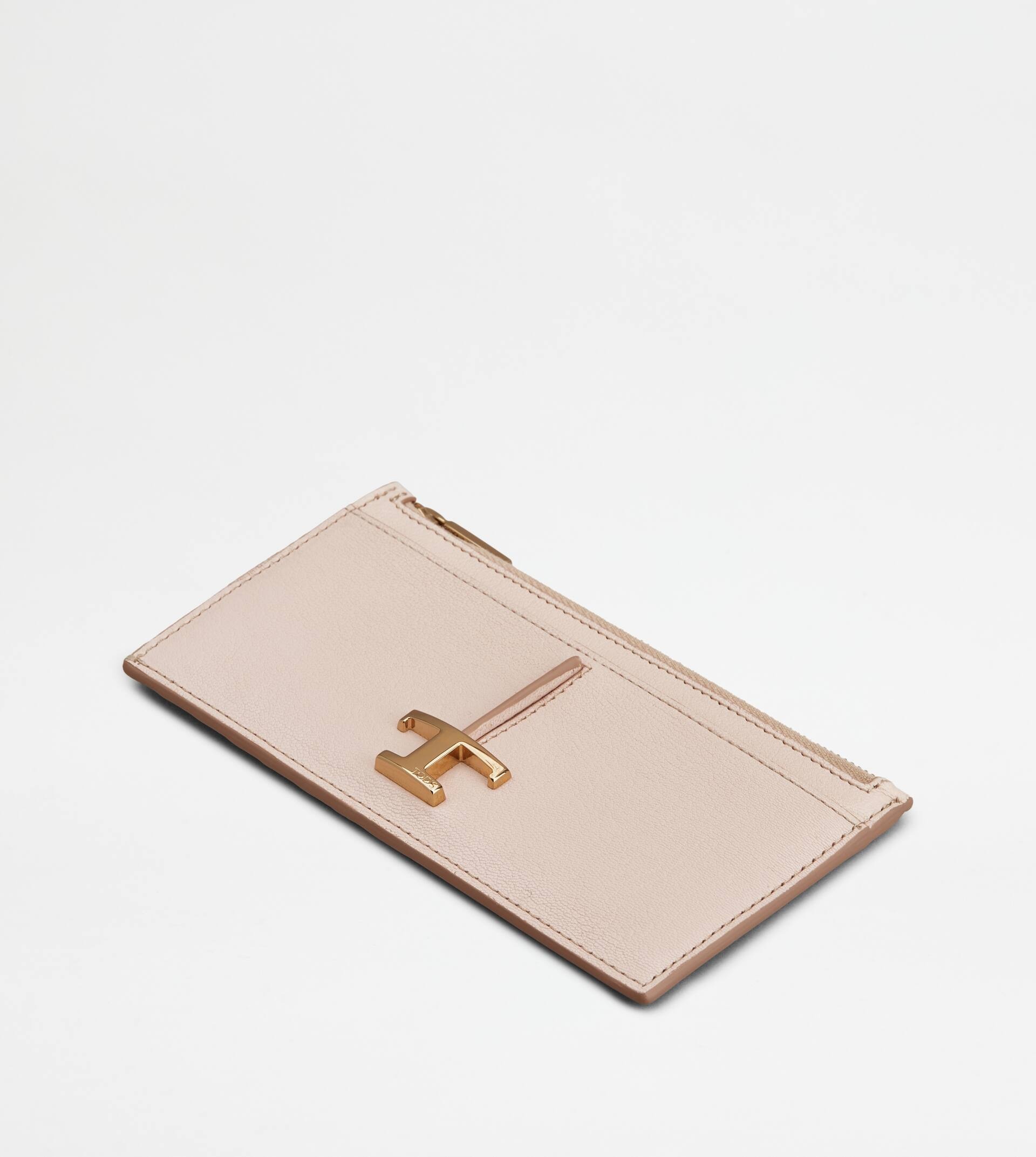 T TIMELESS CARD HOLDER IN LEATHER - PINK - 3