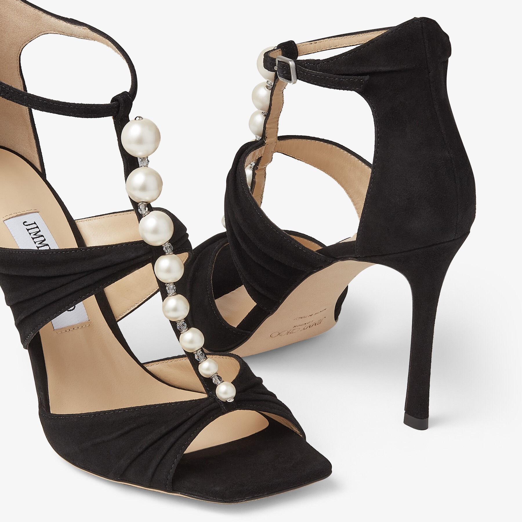 Aura 95
Black Suede Sandals with Pearls and Crystals - 4
