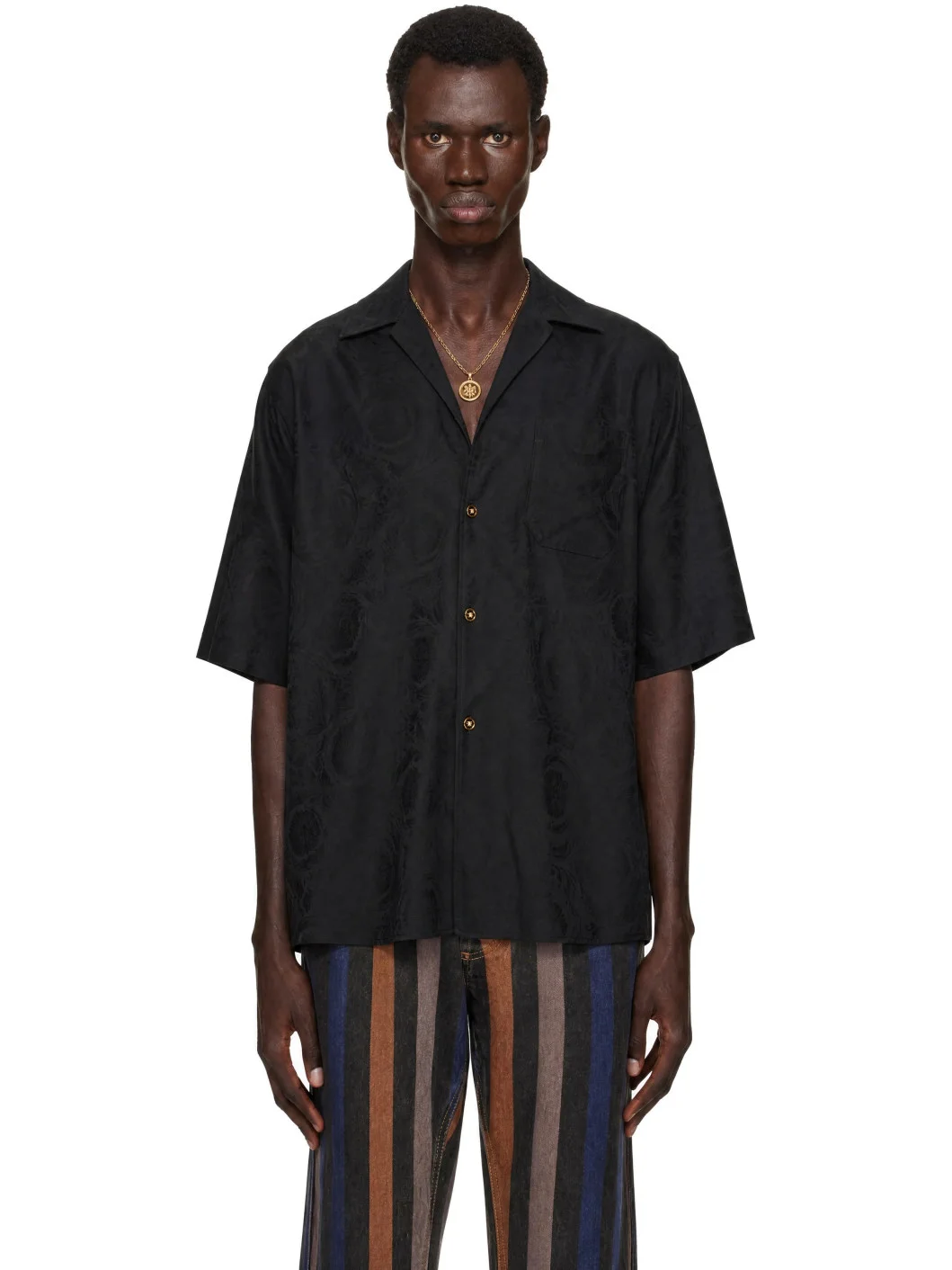 Black Jacquard Cotton-Poplin Shirt - 1