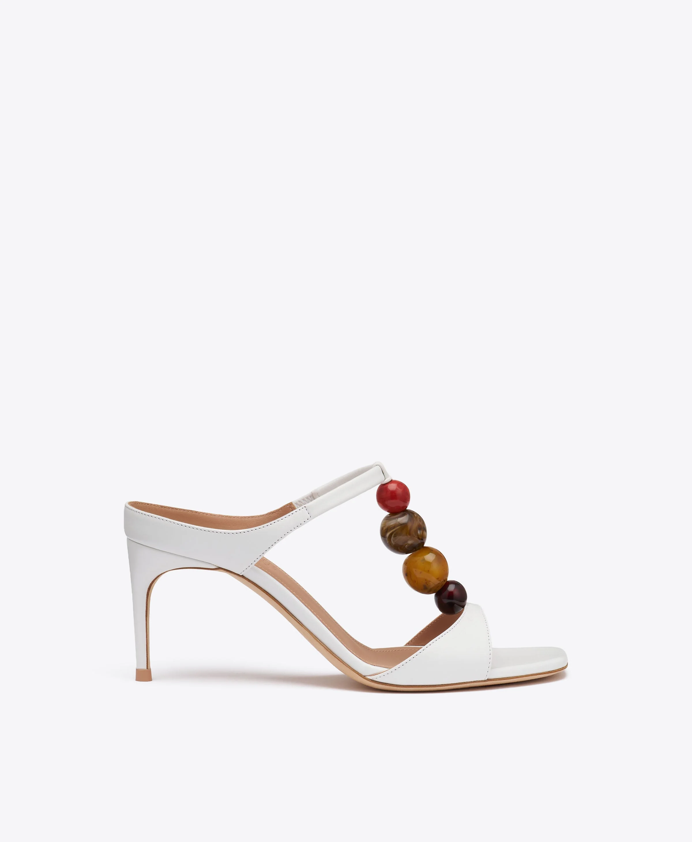 Lena 70 White Beaded Leather Sandals - 1