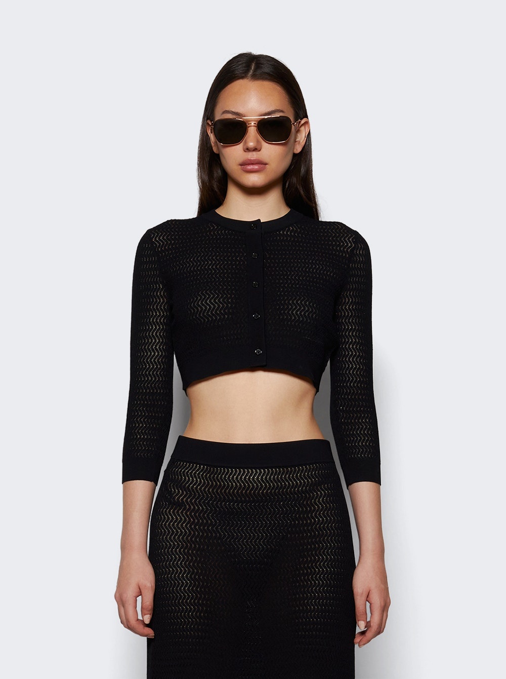 Cropped Sleeve Cardigan Black - 2
