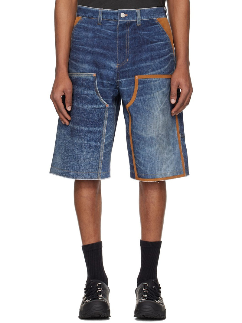 Navy Trompe L'oeil Double Knee Denim Shorts 1